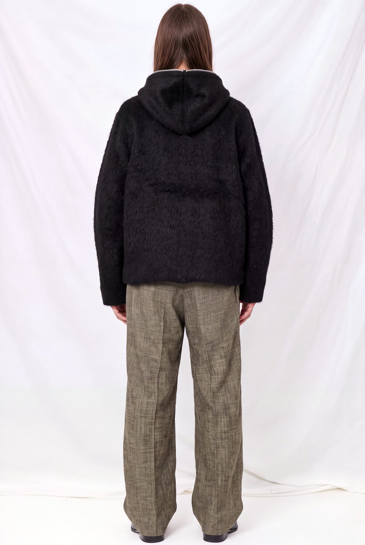 Black Hairy Wool Full Zip Hood