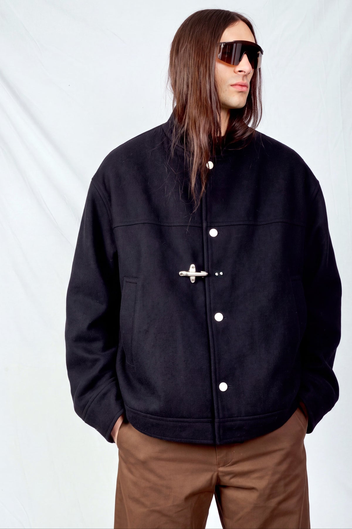 Black Wool Fireman Box Jacket