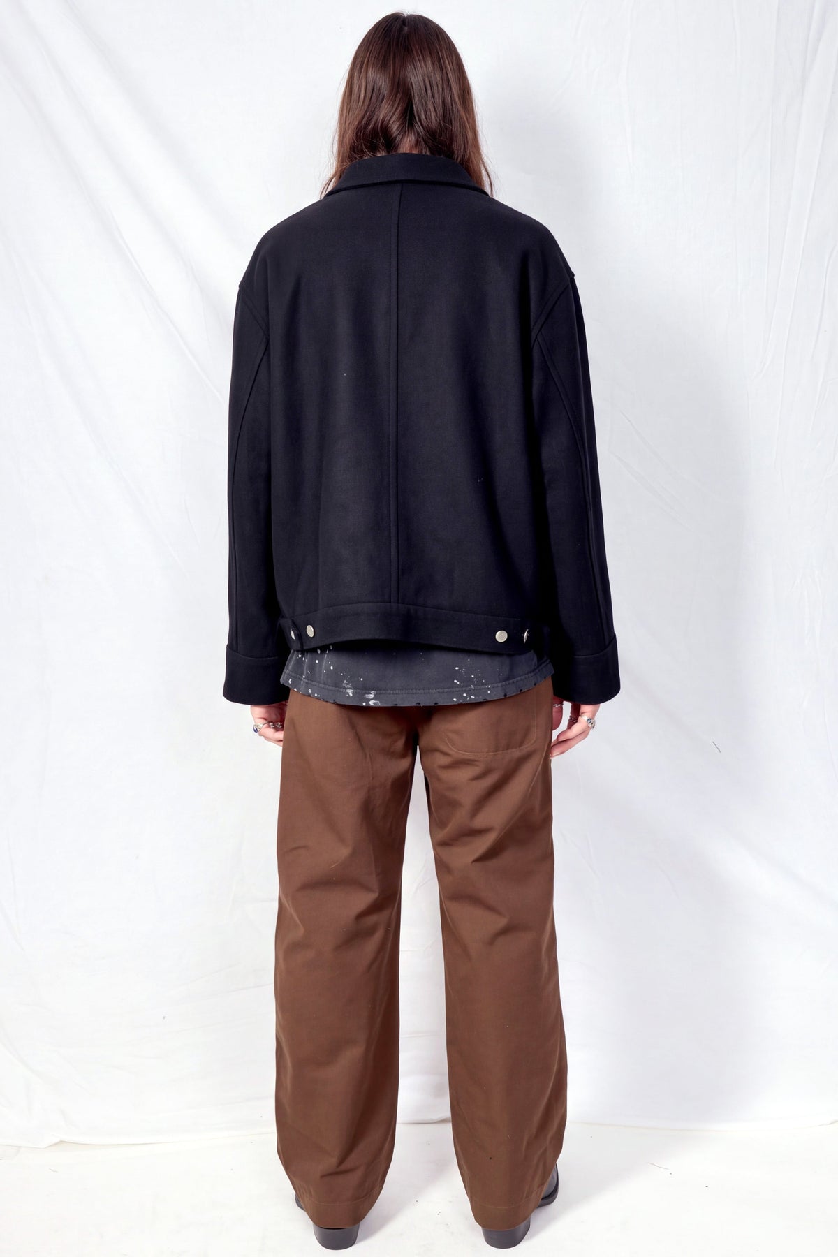 Black Wool Fireman Box Jacket