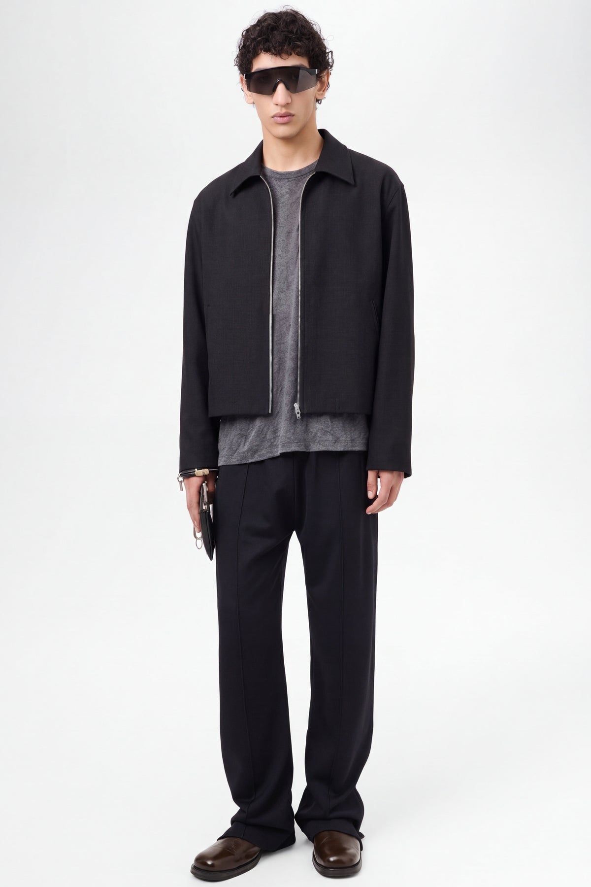 Black Worsted Wool Mini Jacket