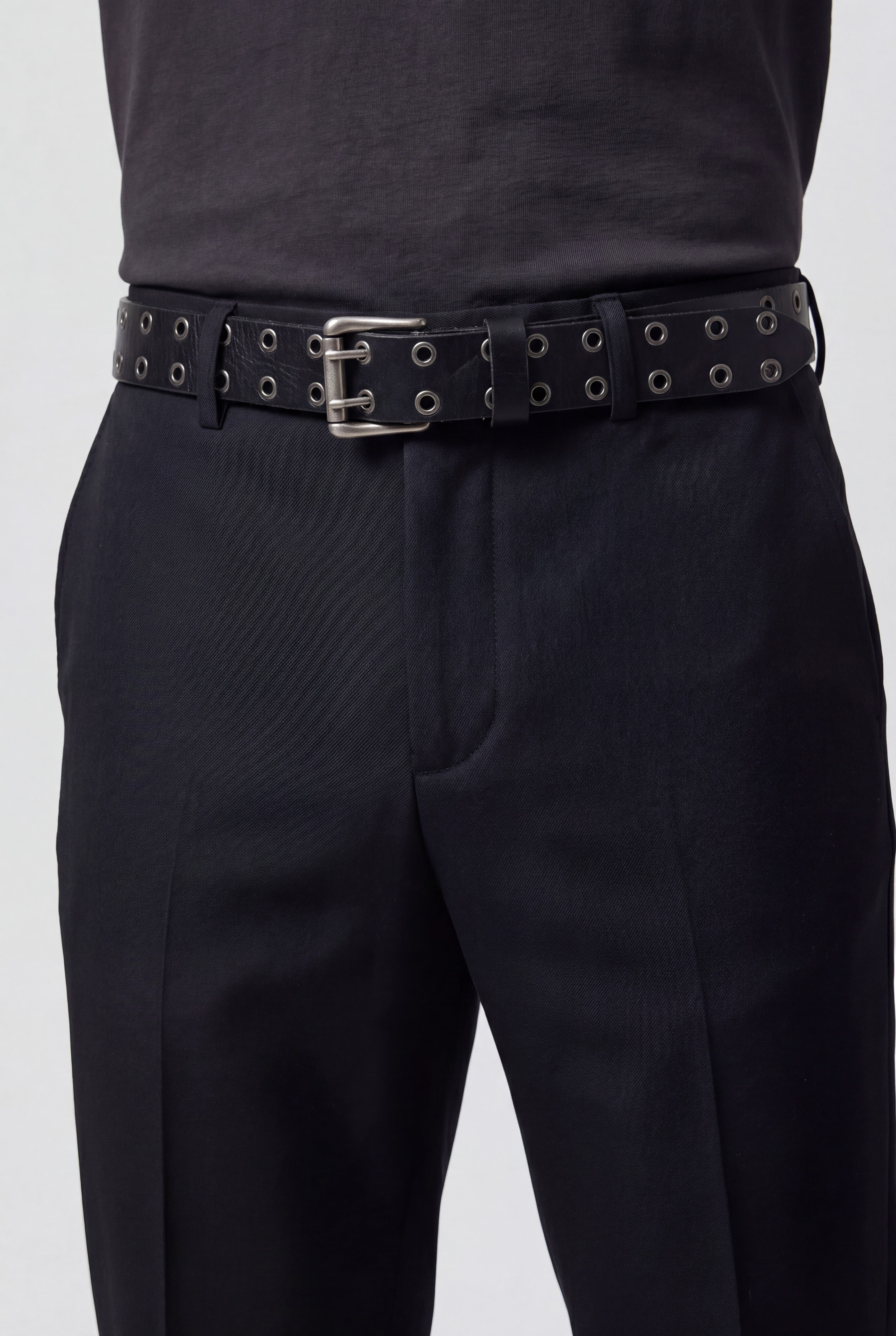 Black Leather Double Eyelet Belt