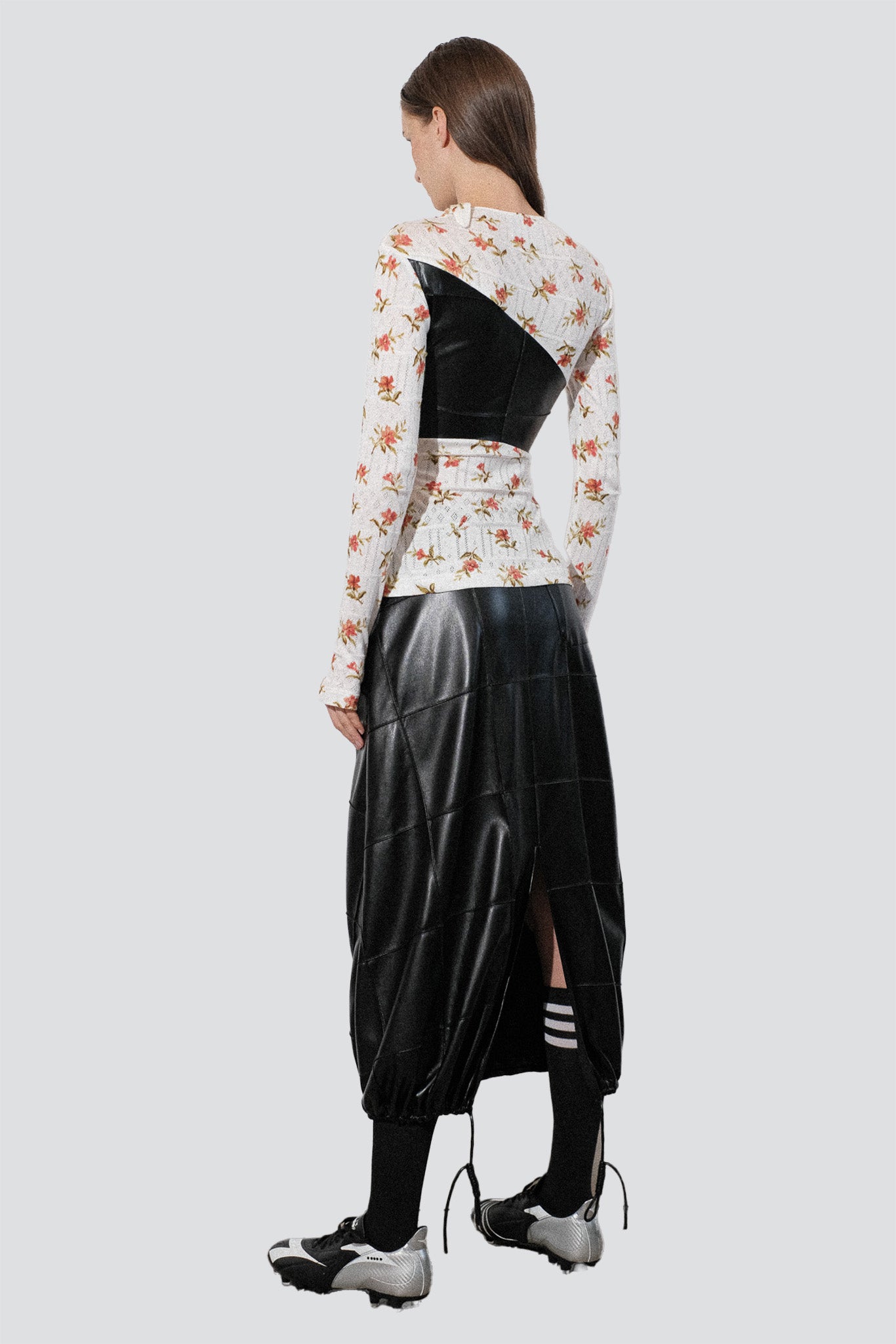 White Floral Jersey Knots Pintuck Top