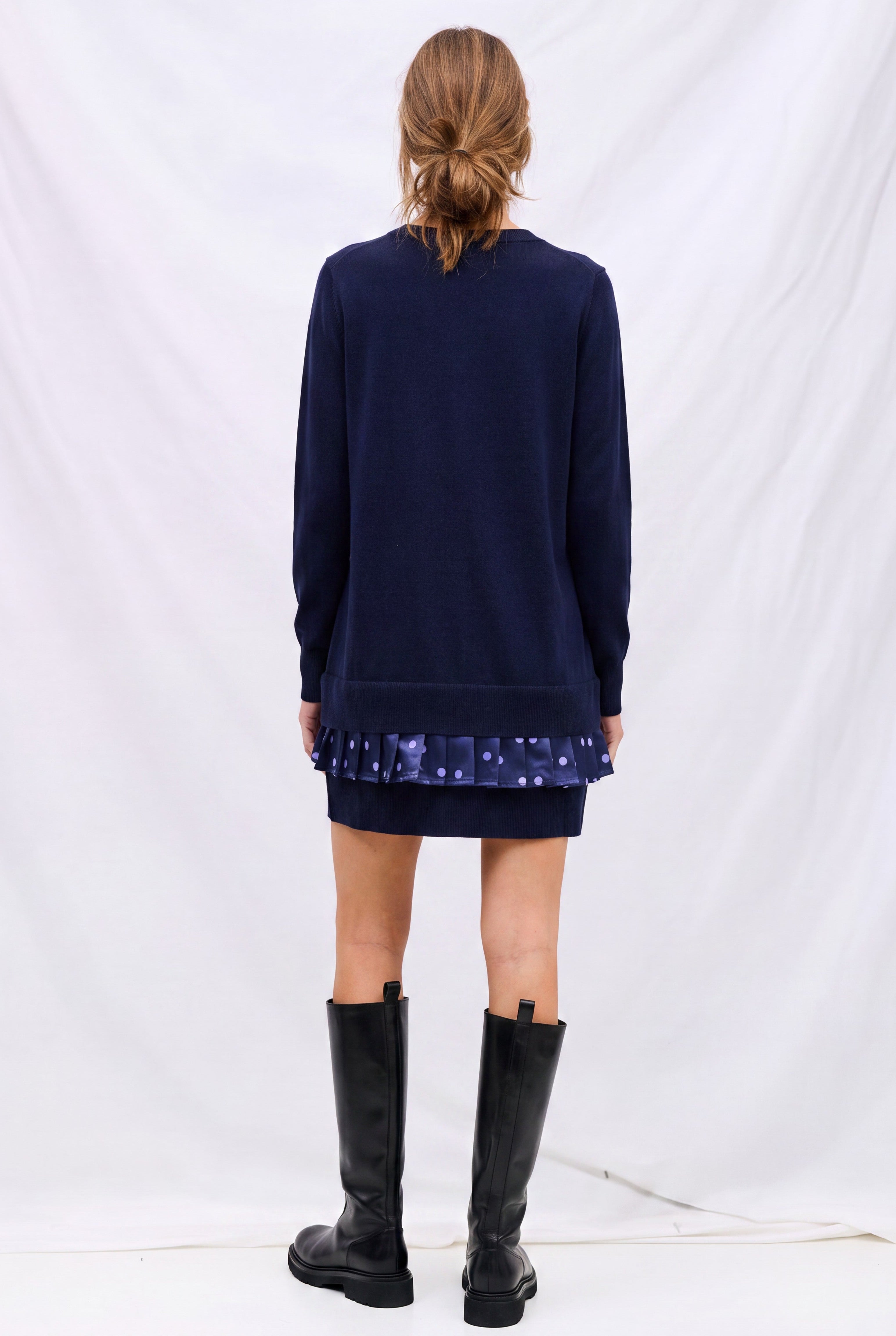 Sea Navy Venus Merino Wool V-Neck Dress