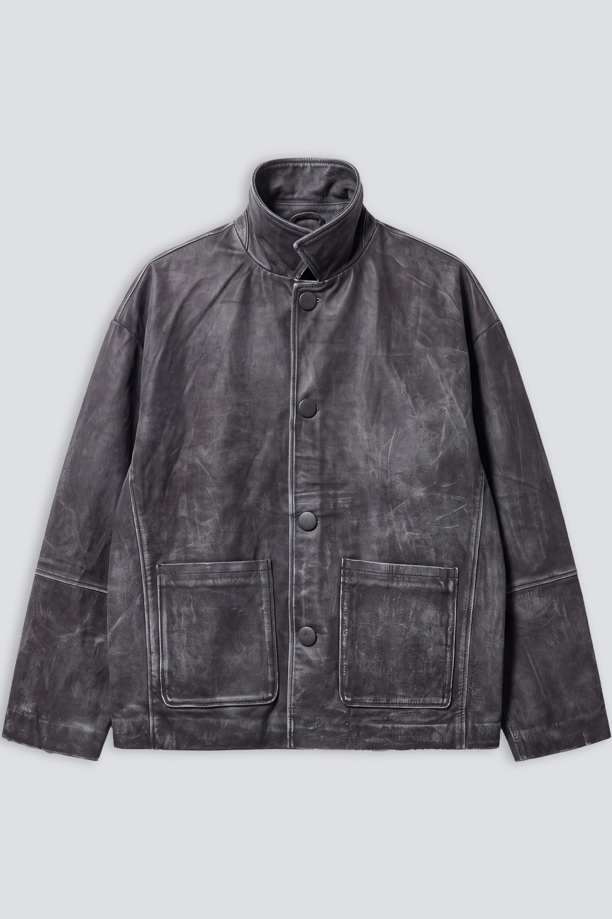 Faded Black Pocket Leather Utility Jacket