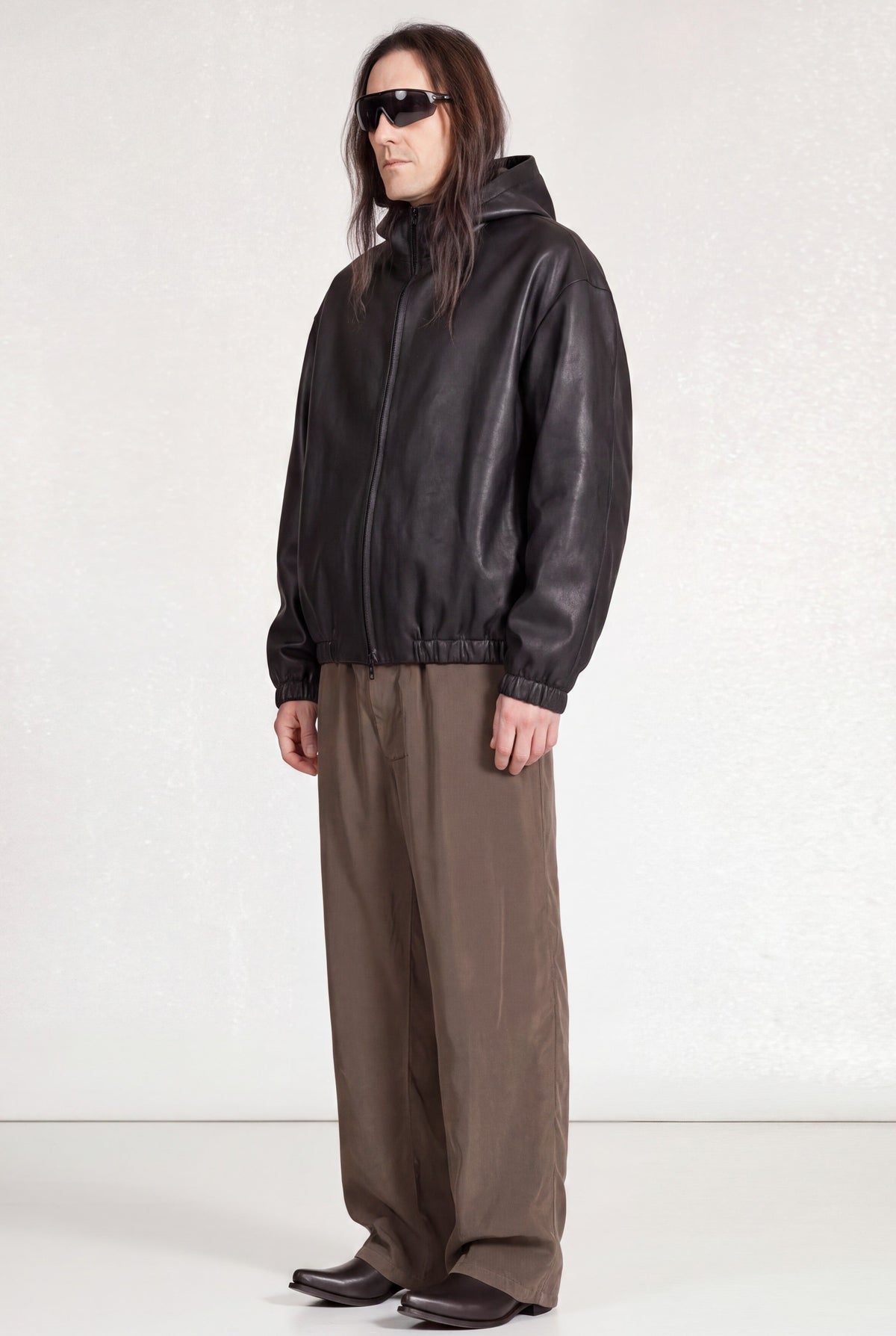 No.216 Black Leather Hooded Zipper Jacket