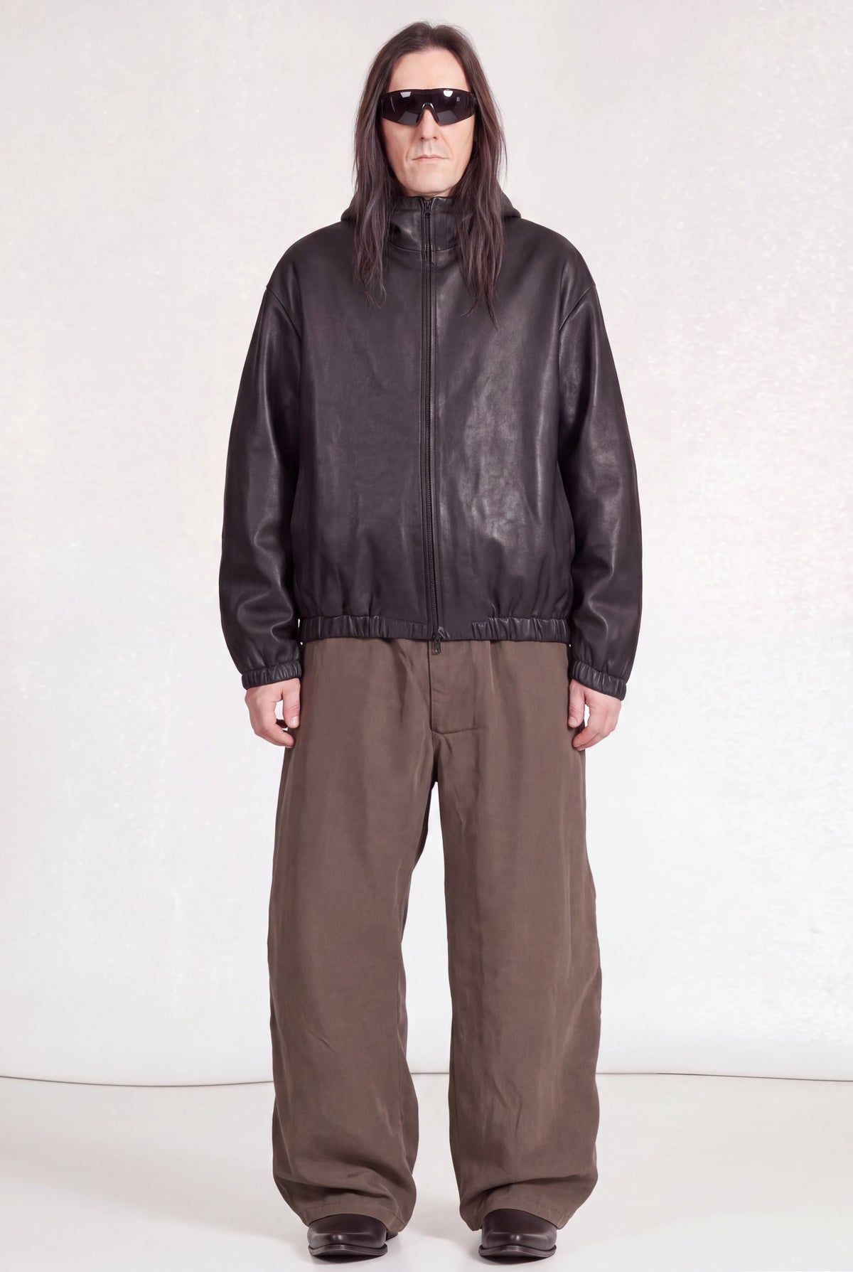 No.216 Black Leather Hooded Zipper Jacket