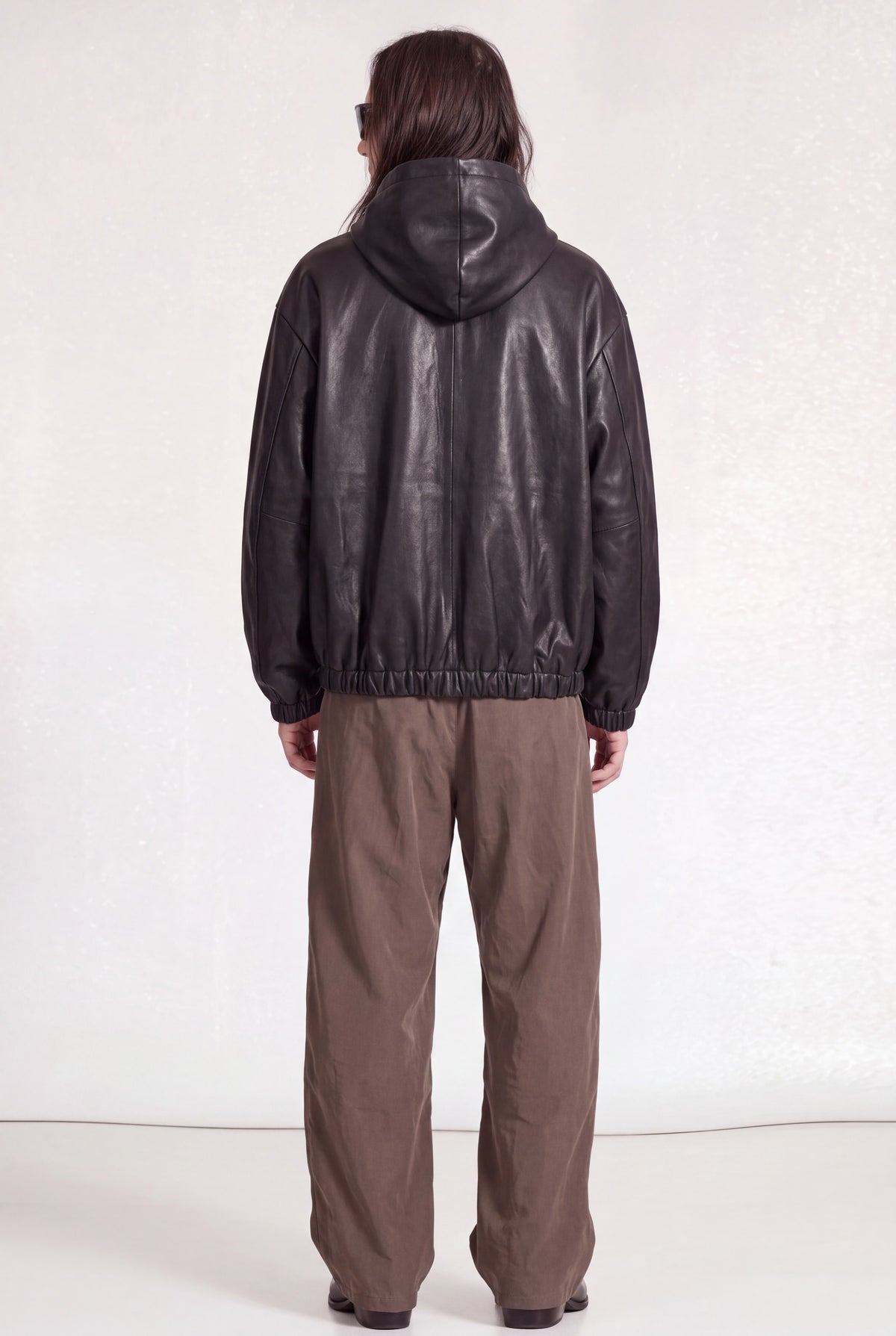 No.216 Black Leather Hooded Zipper Jacket