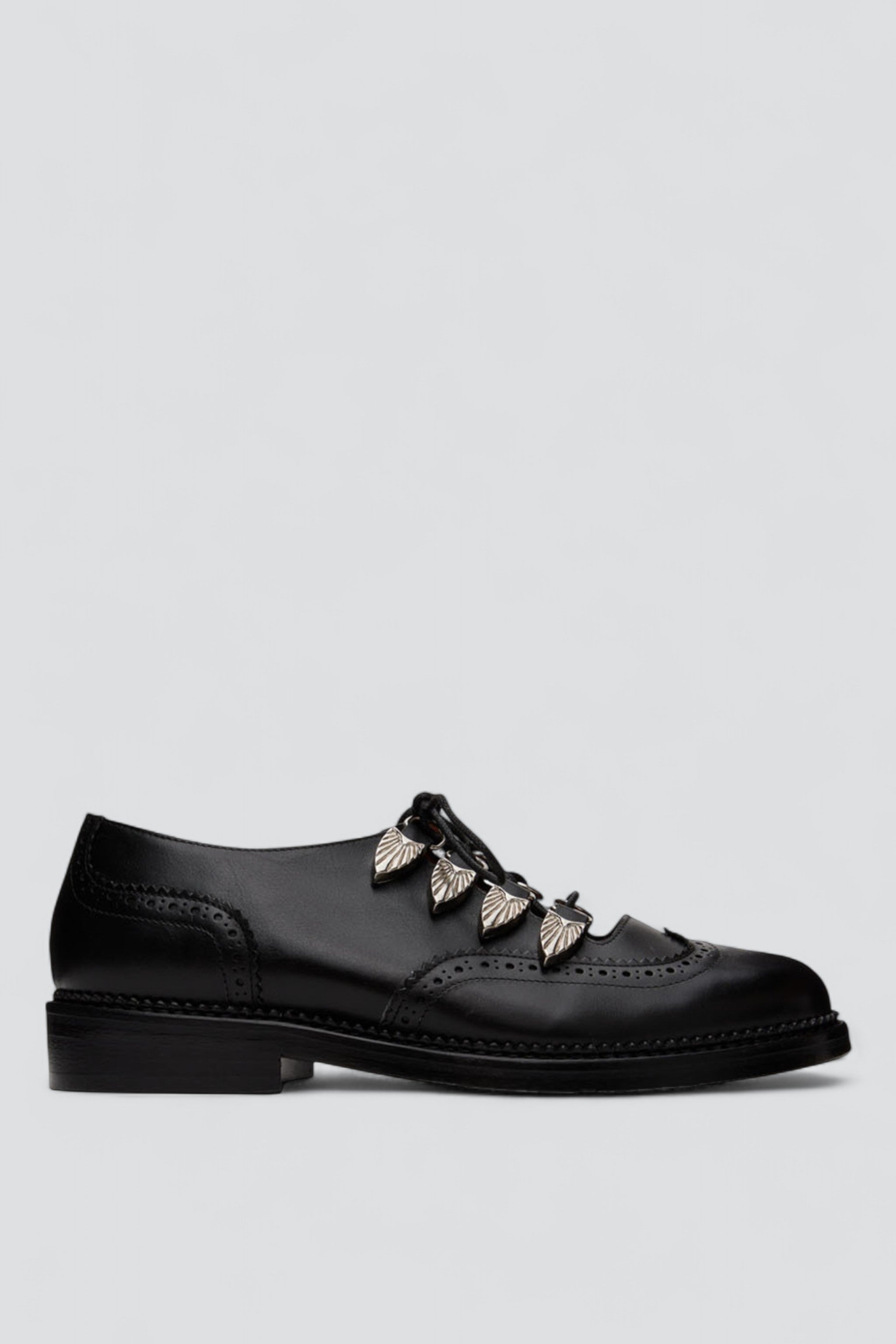 Black Hard Leather Gillie Oxfords