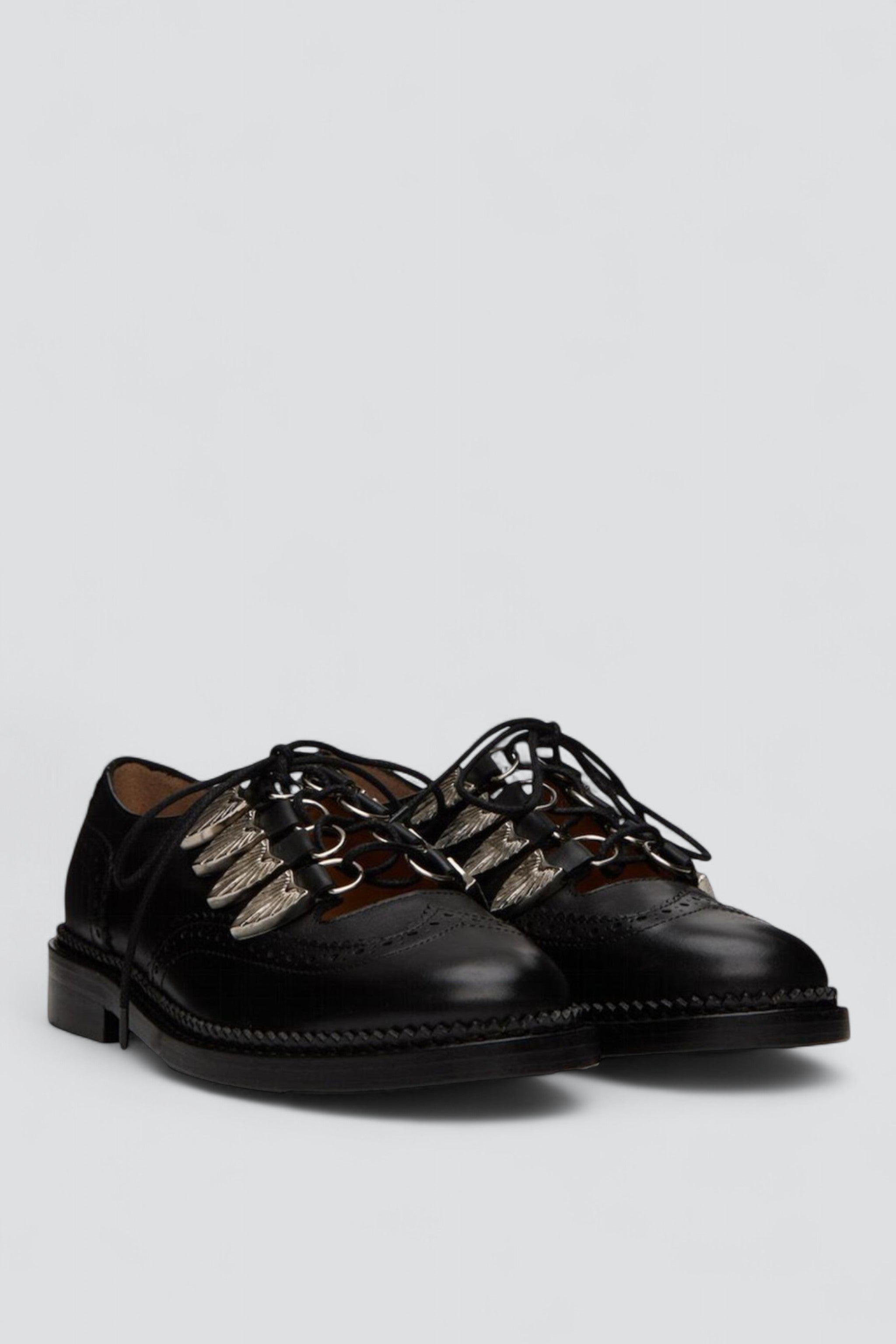 Black Hard Leather Gillie Oxfords