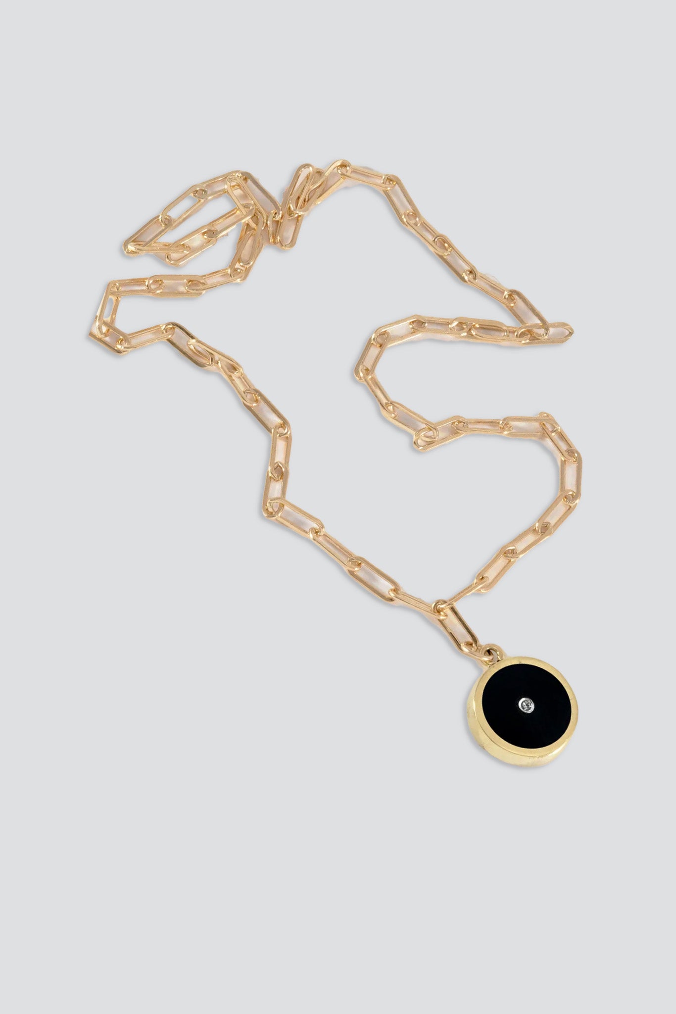Gold Black Onyx with Diamond Round Stone Signet Necklace