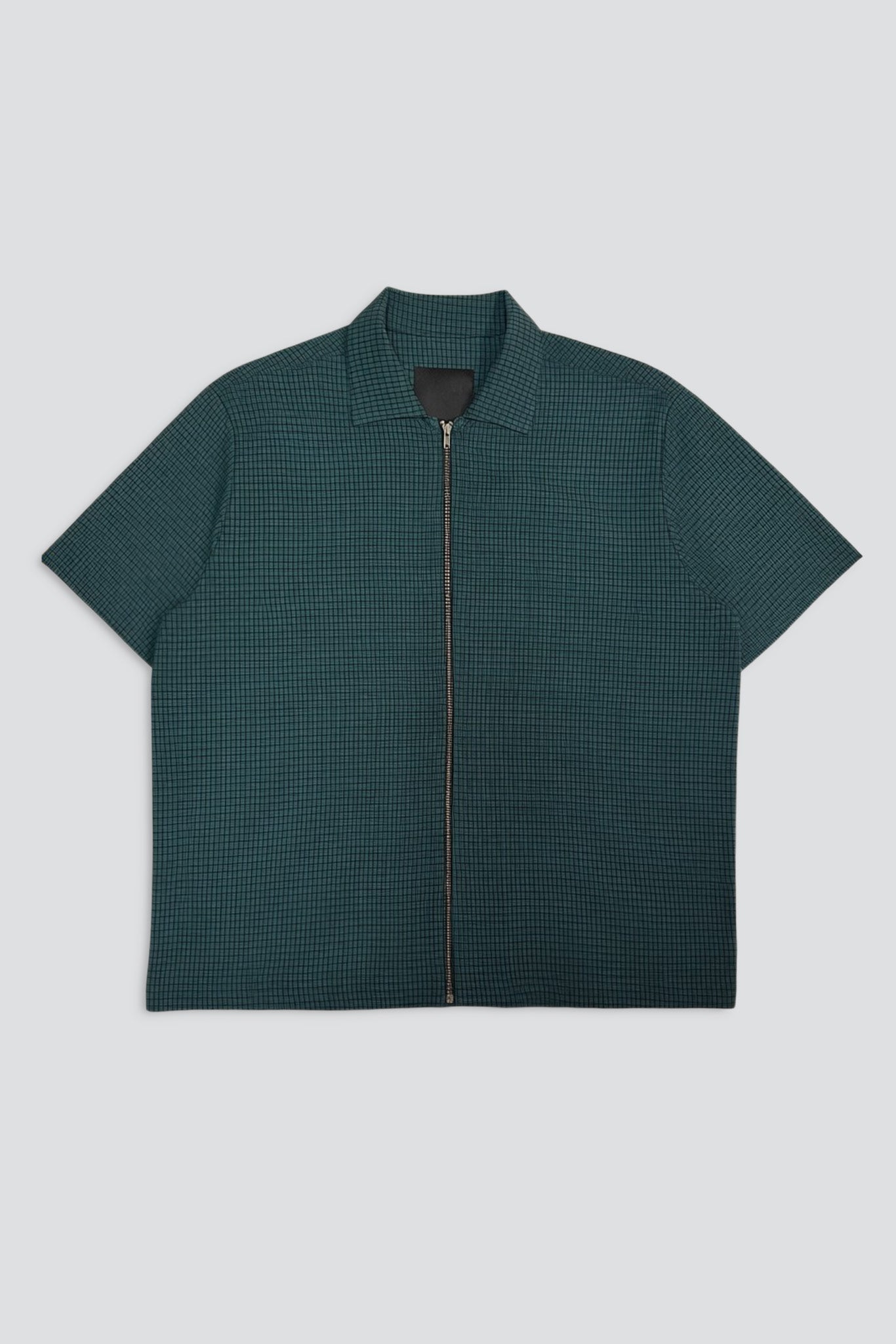 Green Plaid Zip Camp Shirt