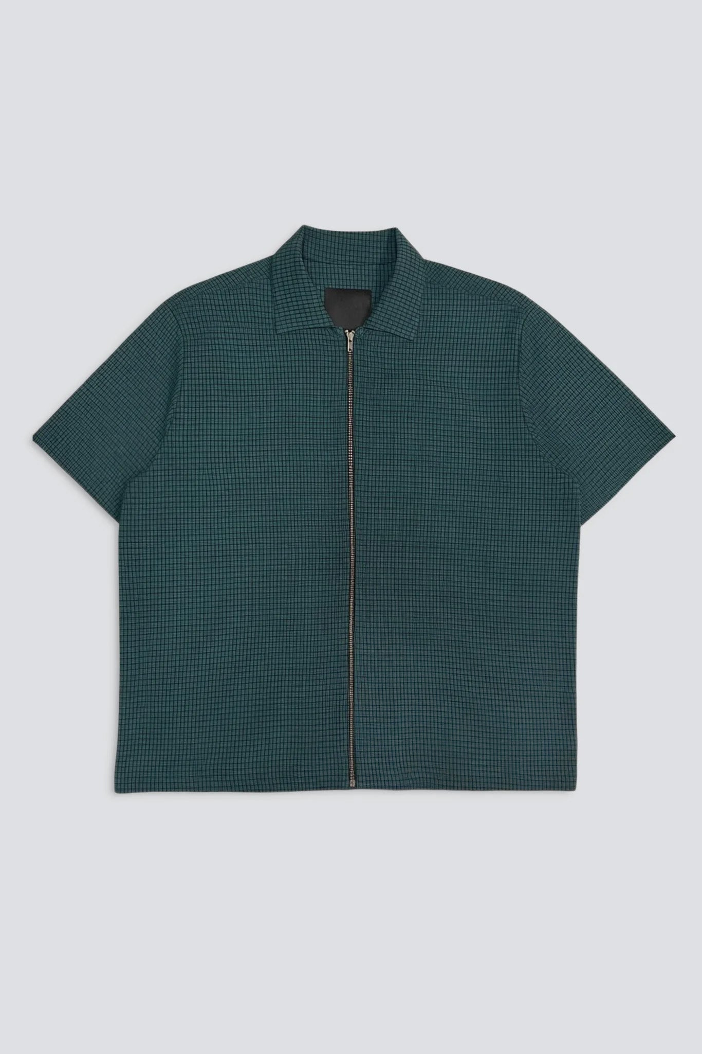 Green Plaid Zip Camp Shirt