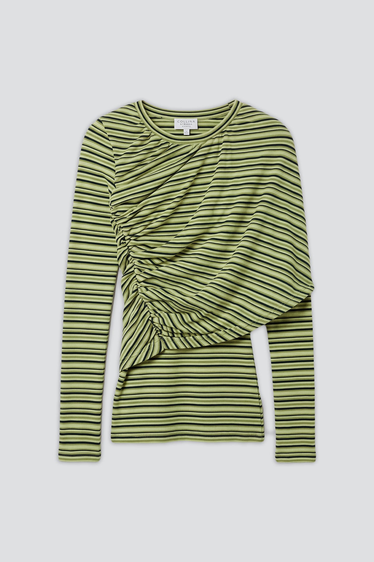 Green Stripe Rib Knit Wrapped Cardio Crew