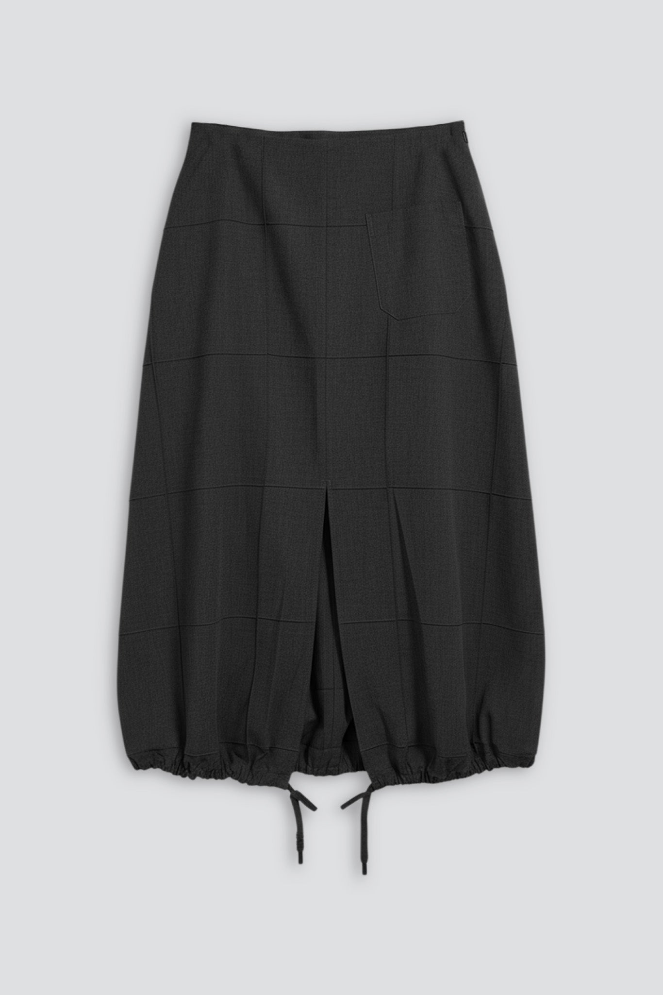 Grey Double TR Shirred Pintuck Midi Skirt