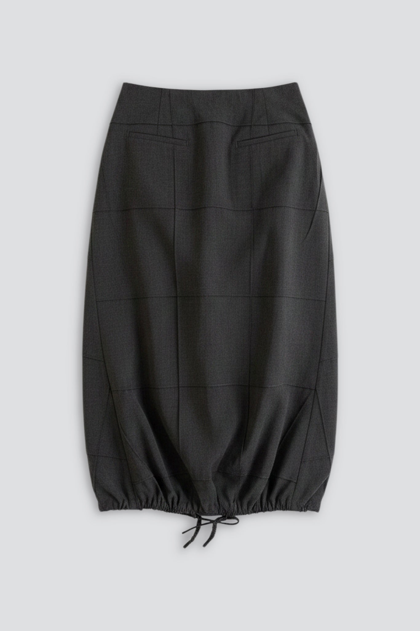 Grey Double TR Shirred Pintuck Midi Skirt