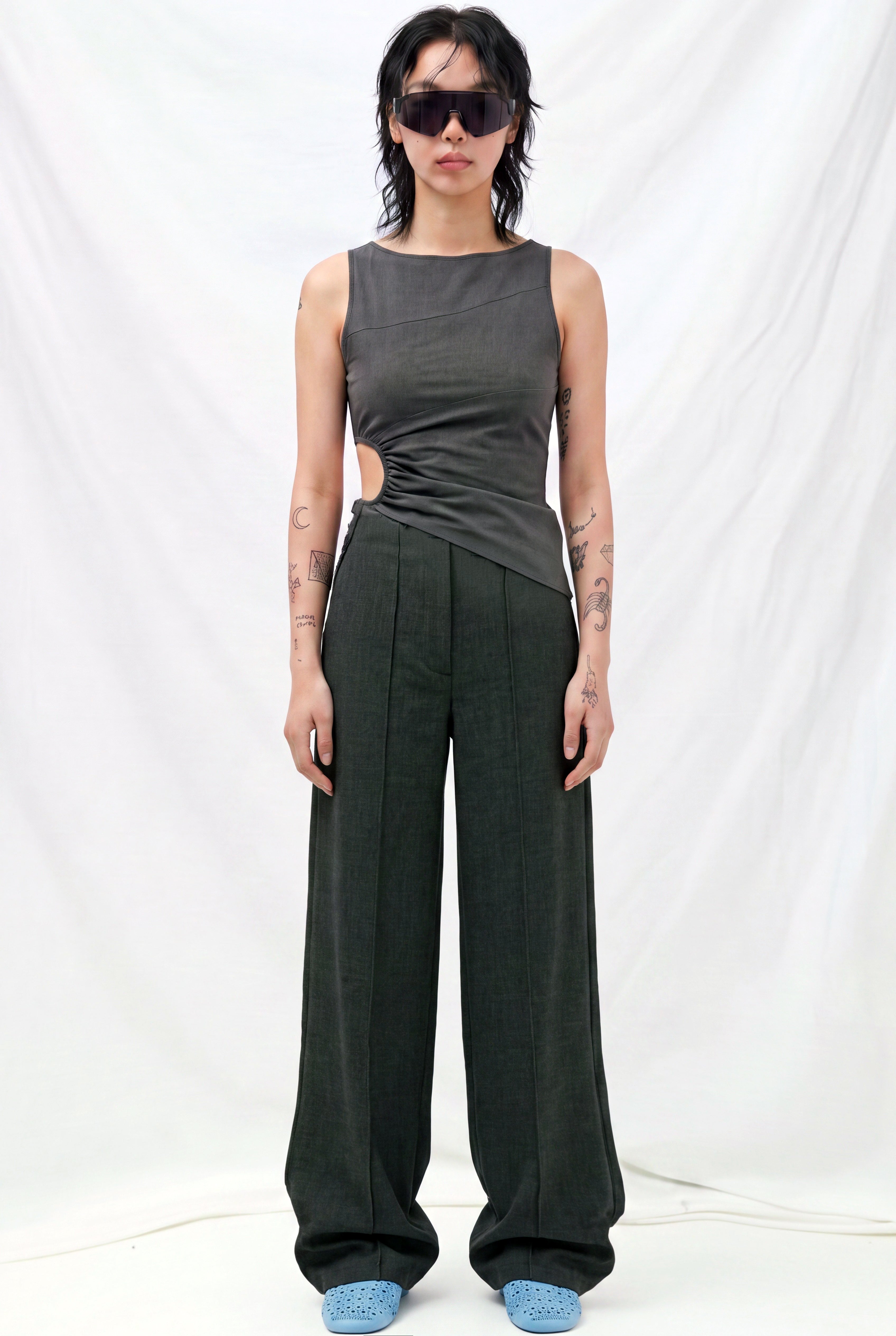 Grey Double TR Wide-Leg Pants