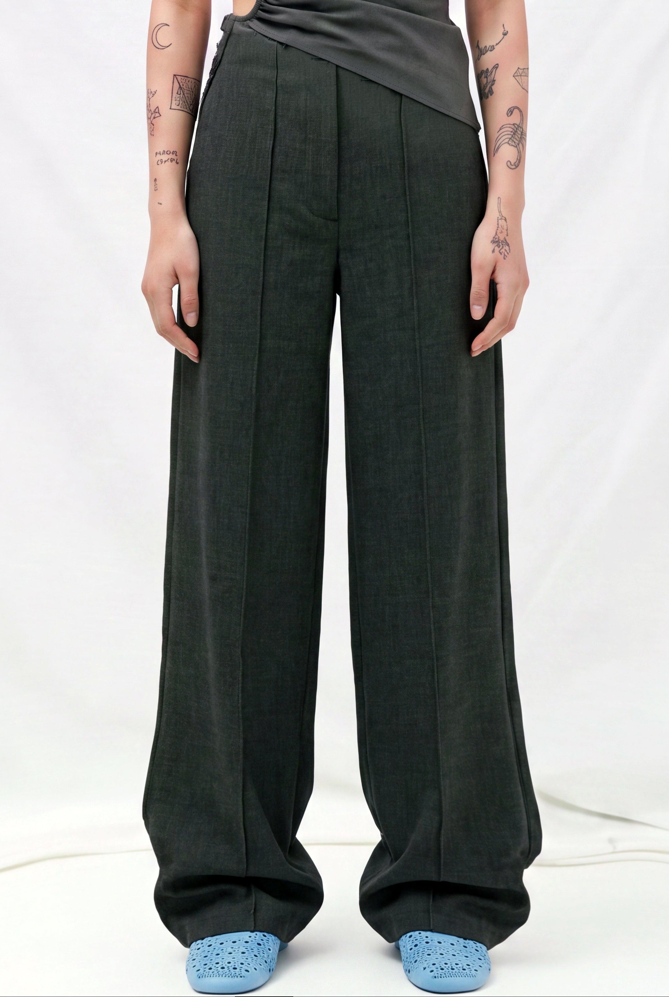 Grey Double TR Wide-Leg Pants