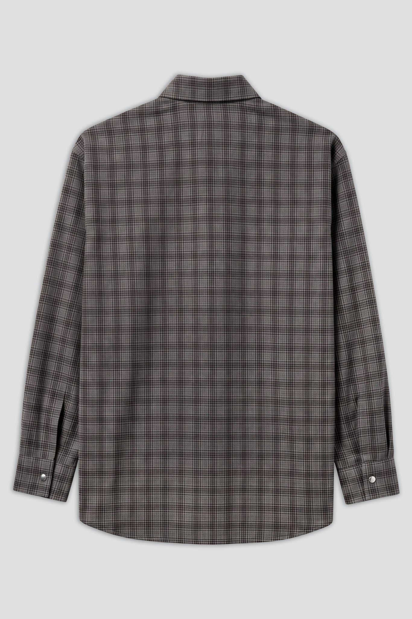 Grey Plaid Loose Snap Shirt