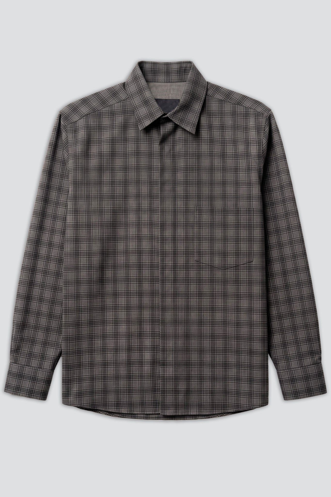 Grey Plaid Loose Snap Shirt
