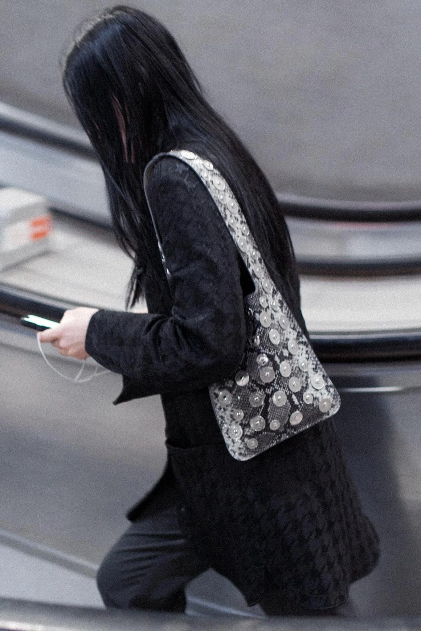 Grey Snake Print Coins Pub Bag