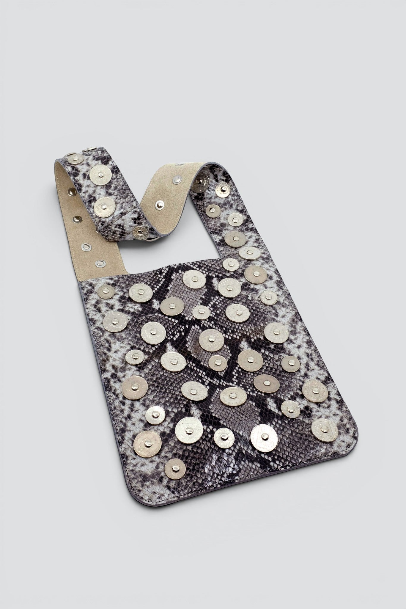 Grey Snake Print Coins Pub Bag