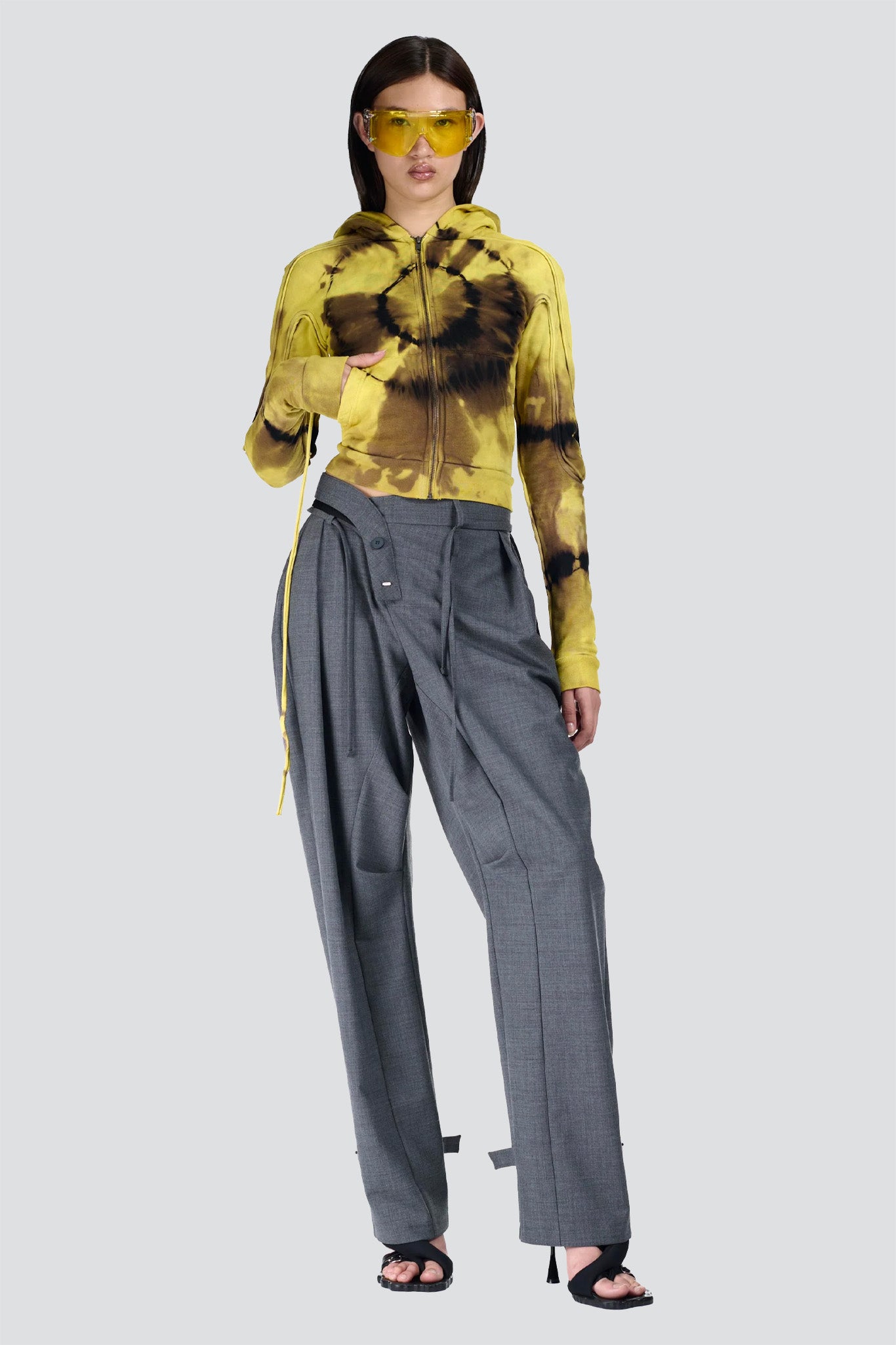 Grey Strapped Baggy Suit Pants