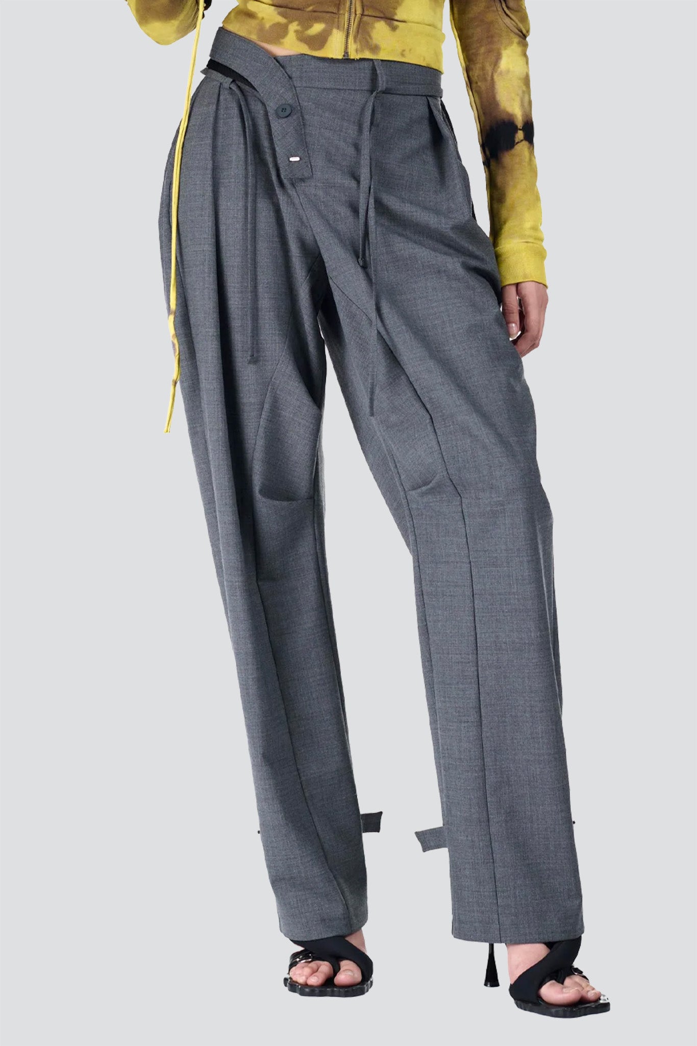 Grey Strapped Baggy Suit Pants