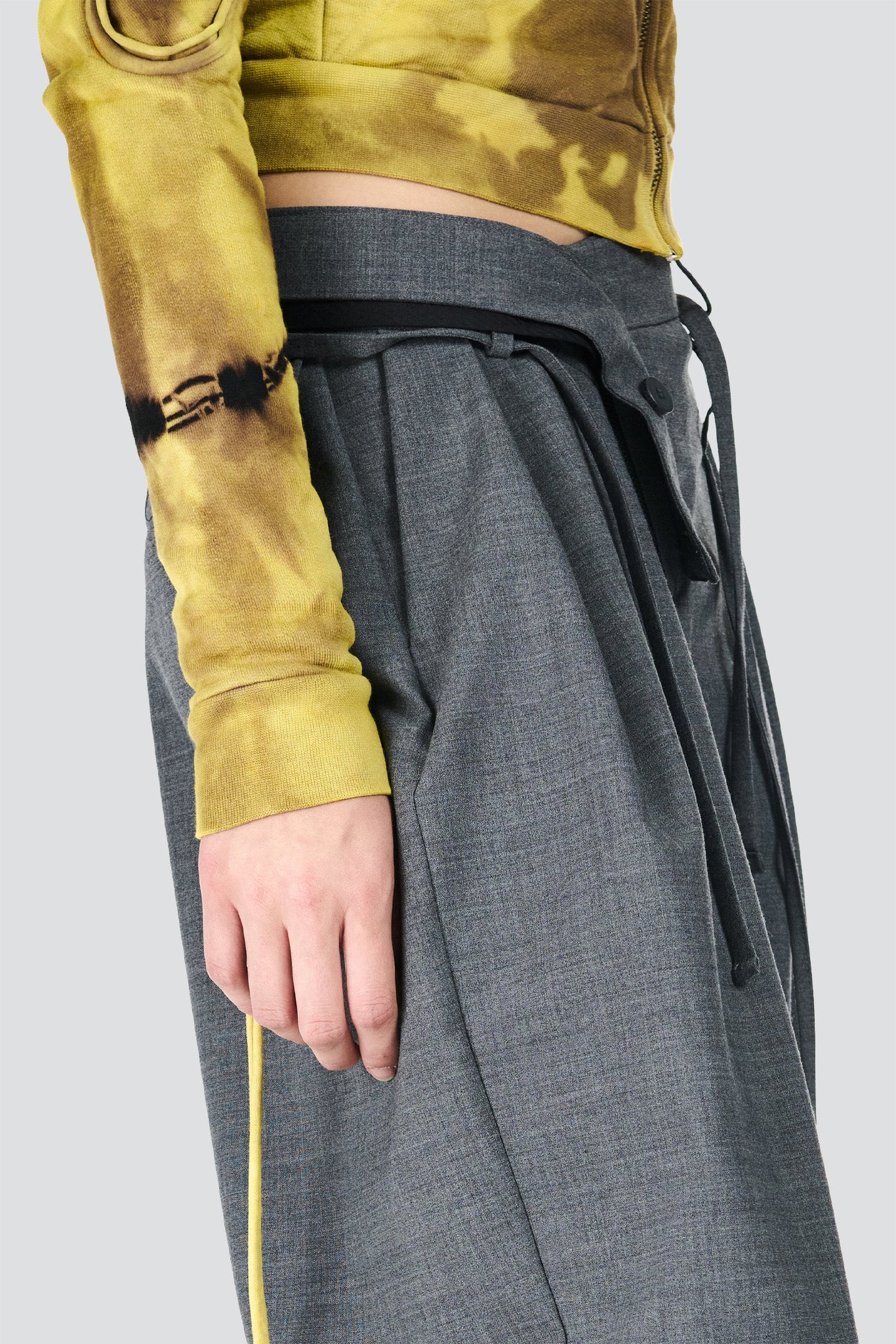 Grey Strapped Baggy Suit Pants