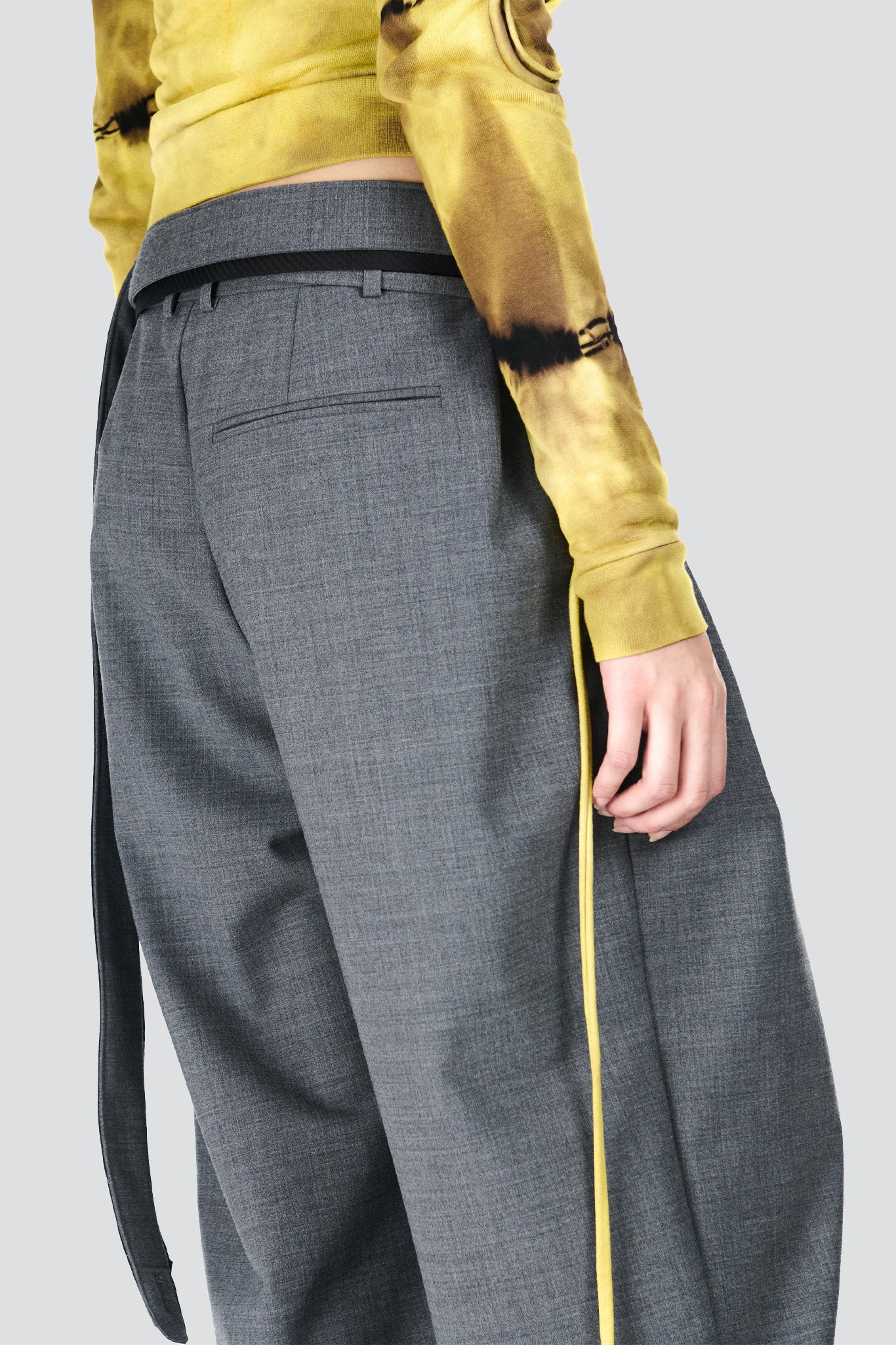 Grey Strapped Baggy Suit Pants