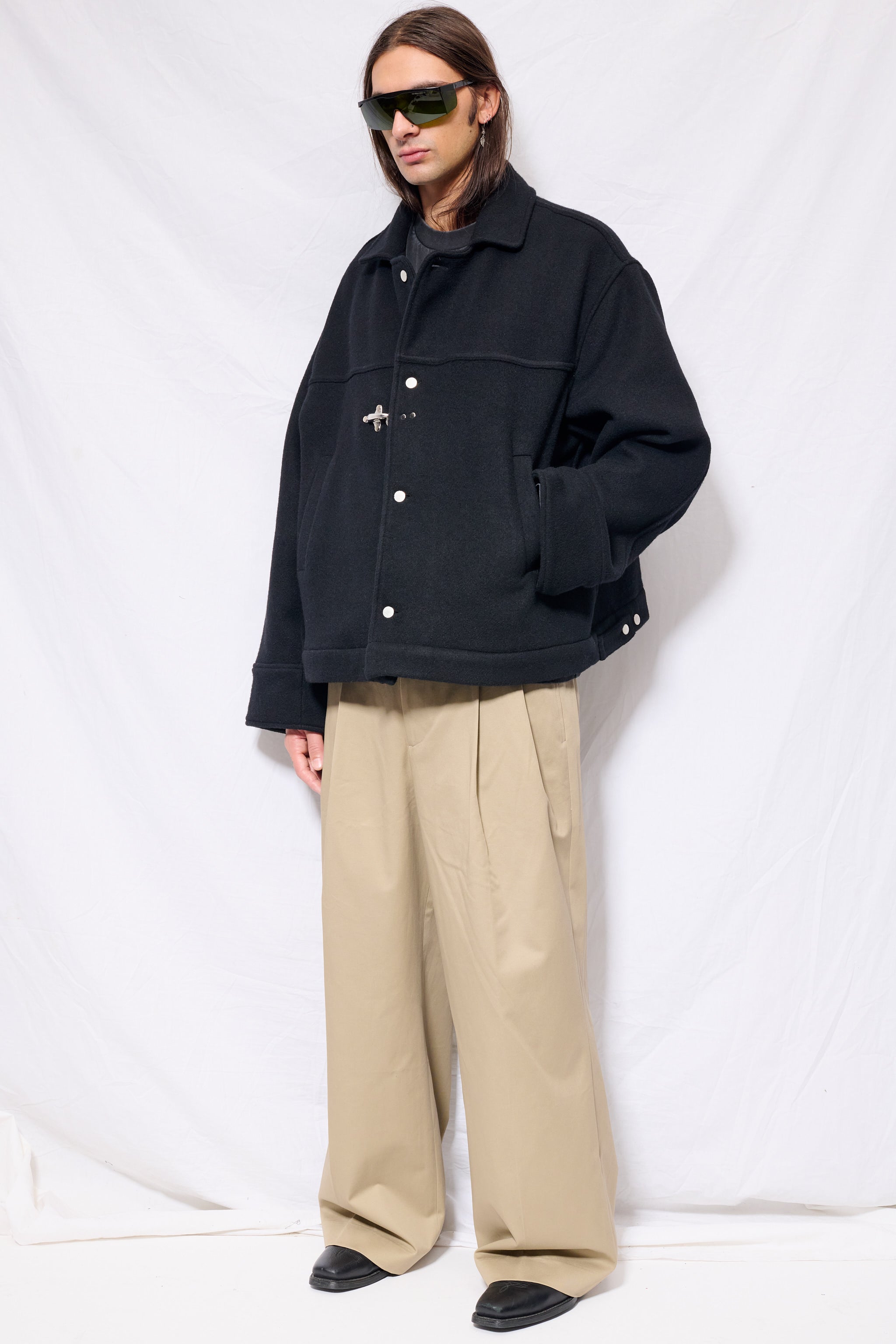 Black Wool Fireman Box Jacket