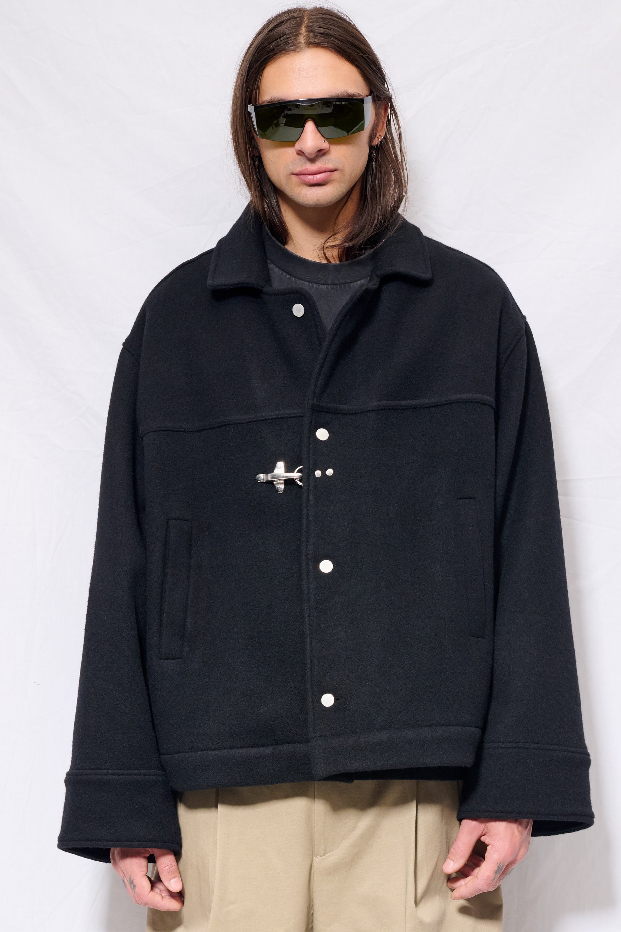 Black Wool Fireman Box Jacket