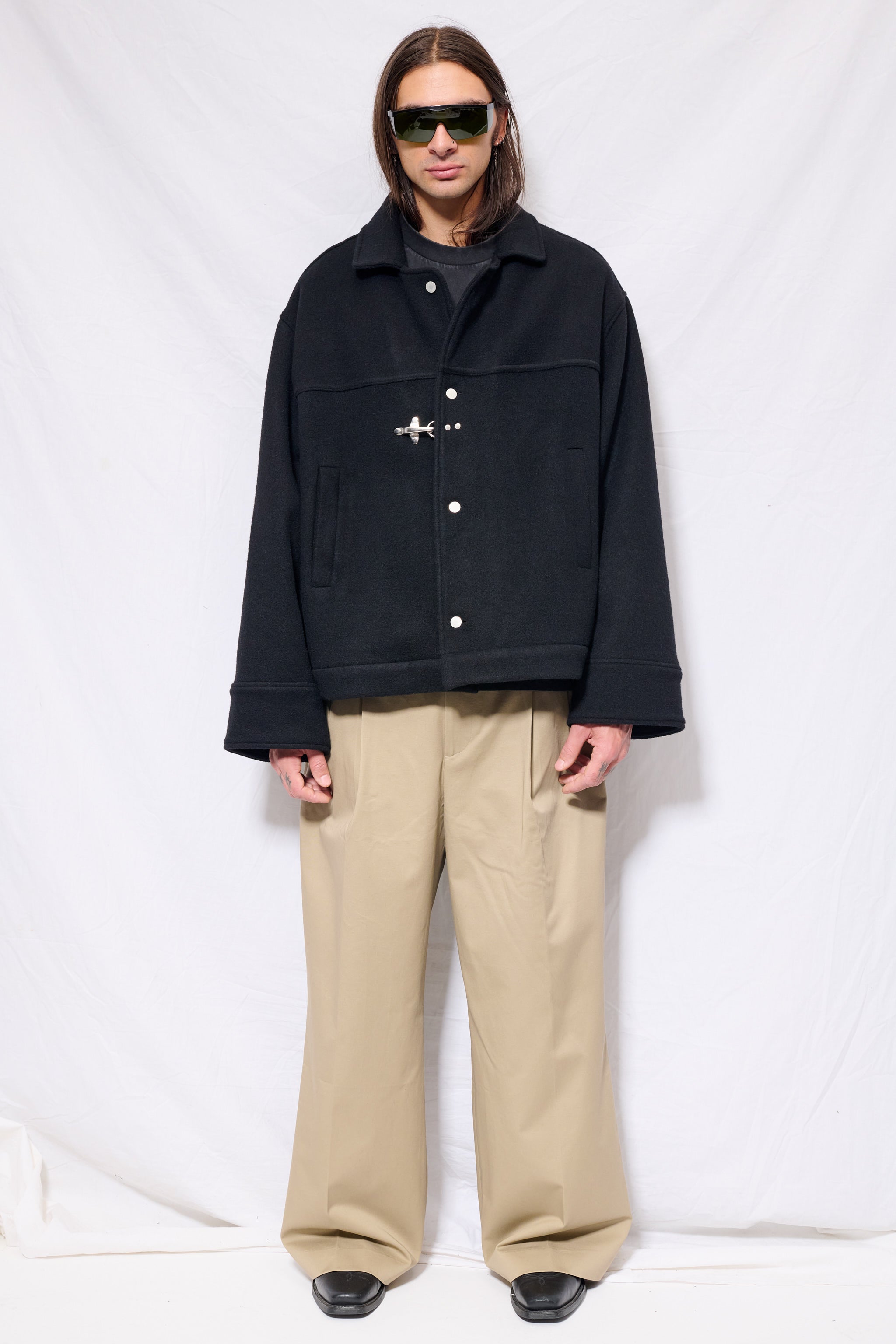 Black Wool Fireman Box Jacket