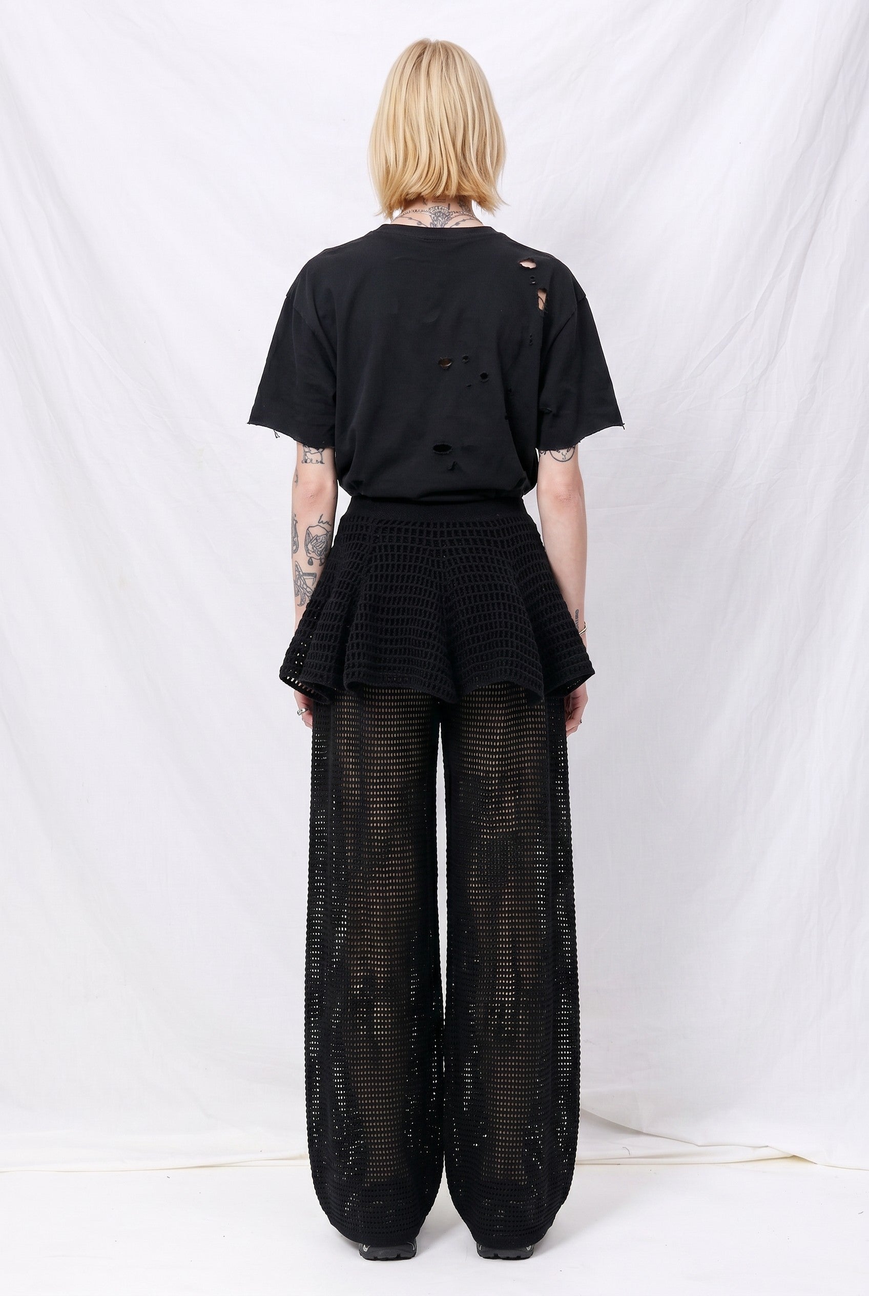 Black Pointelle Flare Skirt