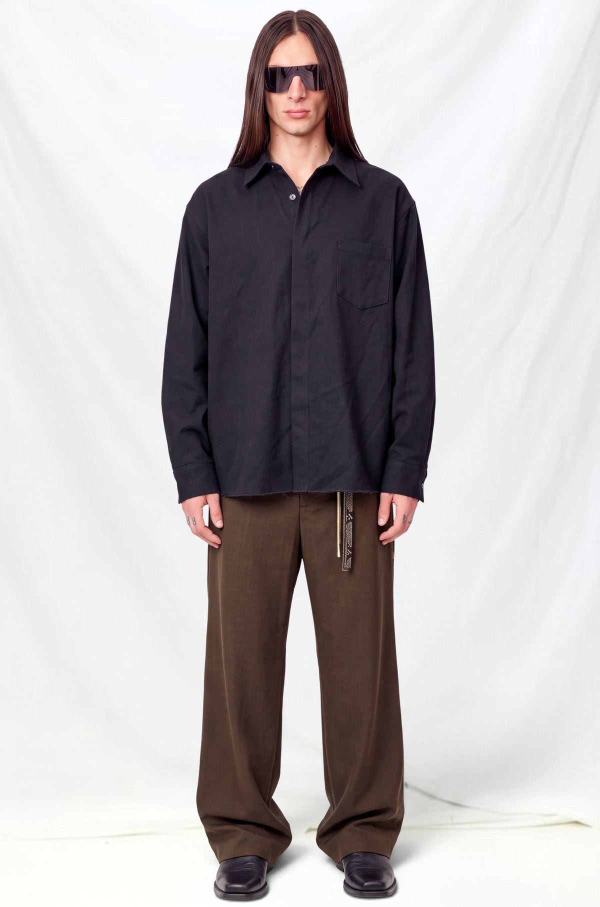 Overdye Black Loose Snap Shirt