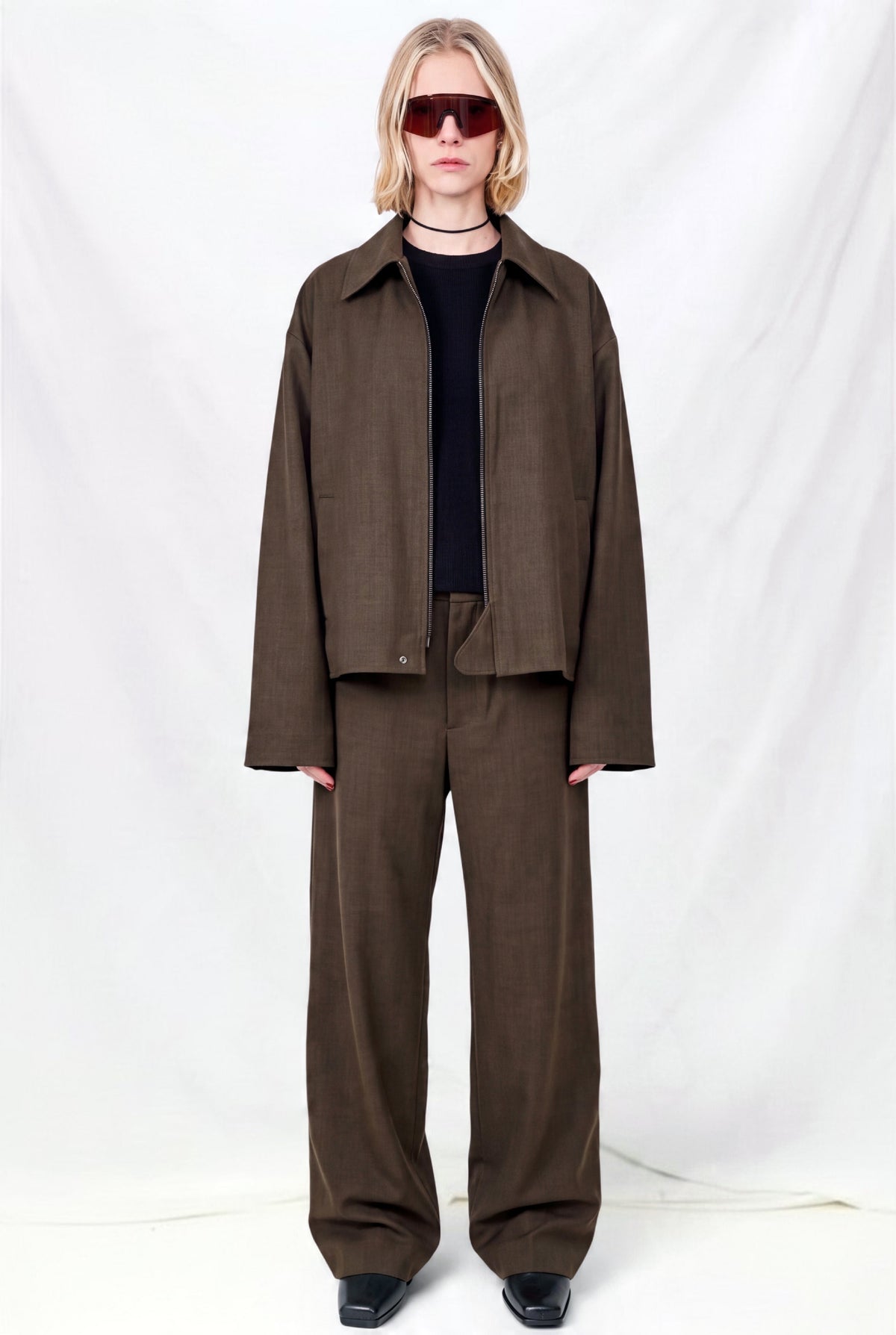Brown Melange Pocket Zip Jacket