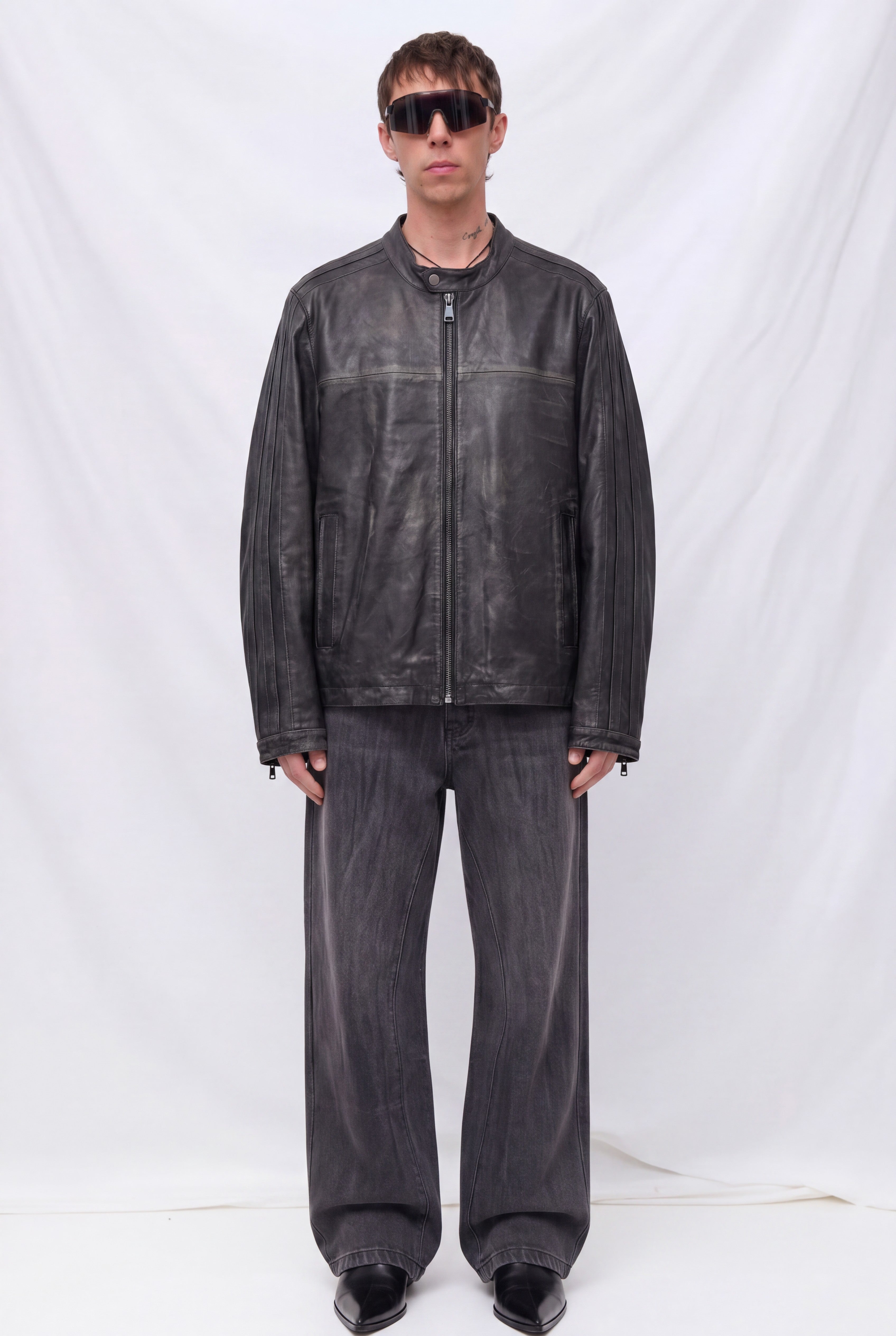 Black Distressed Nappa Leather Hacker Jacket