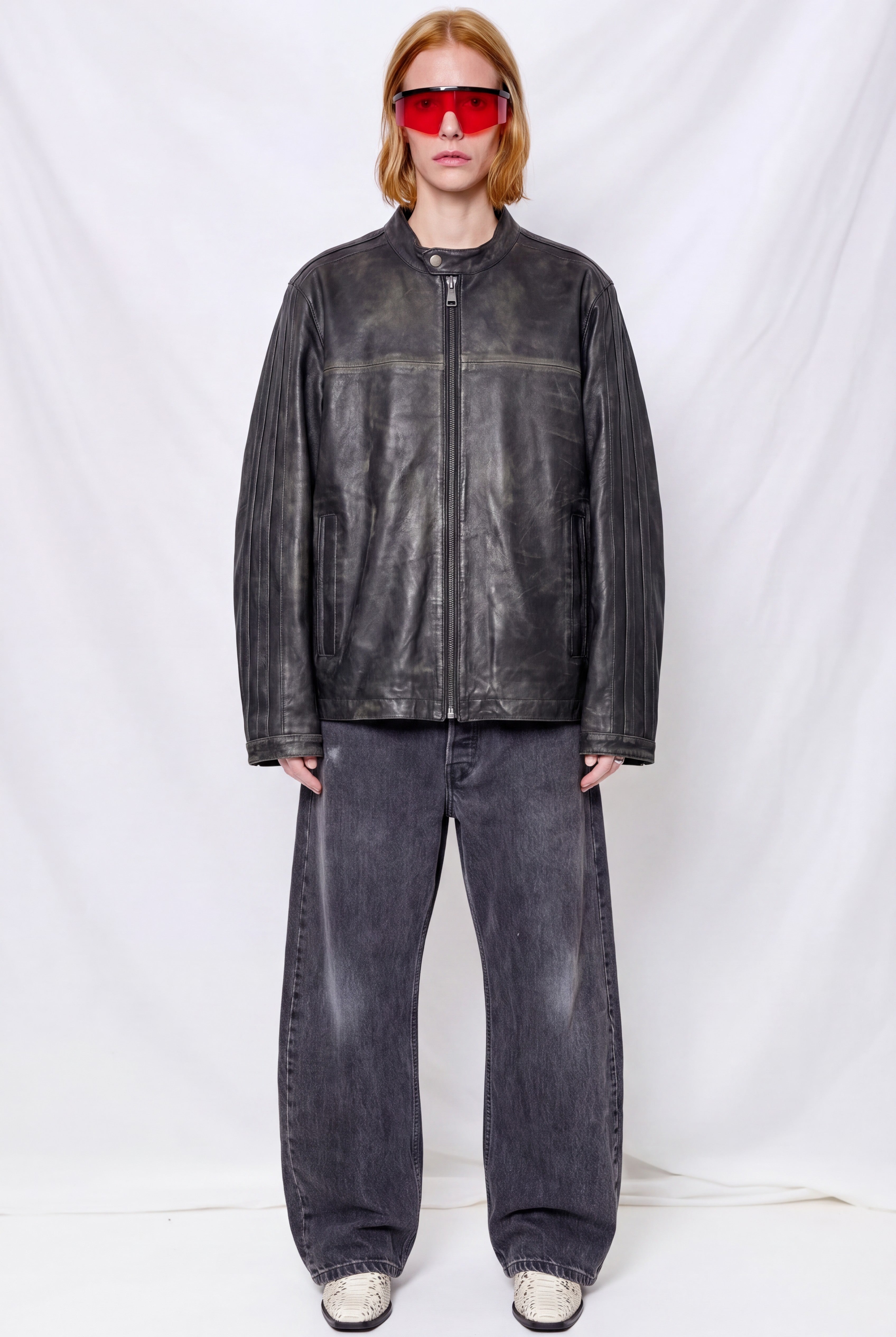 Black Distressed Nappa Leather Hacker Jacket