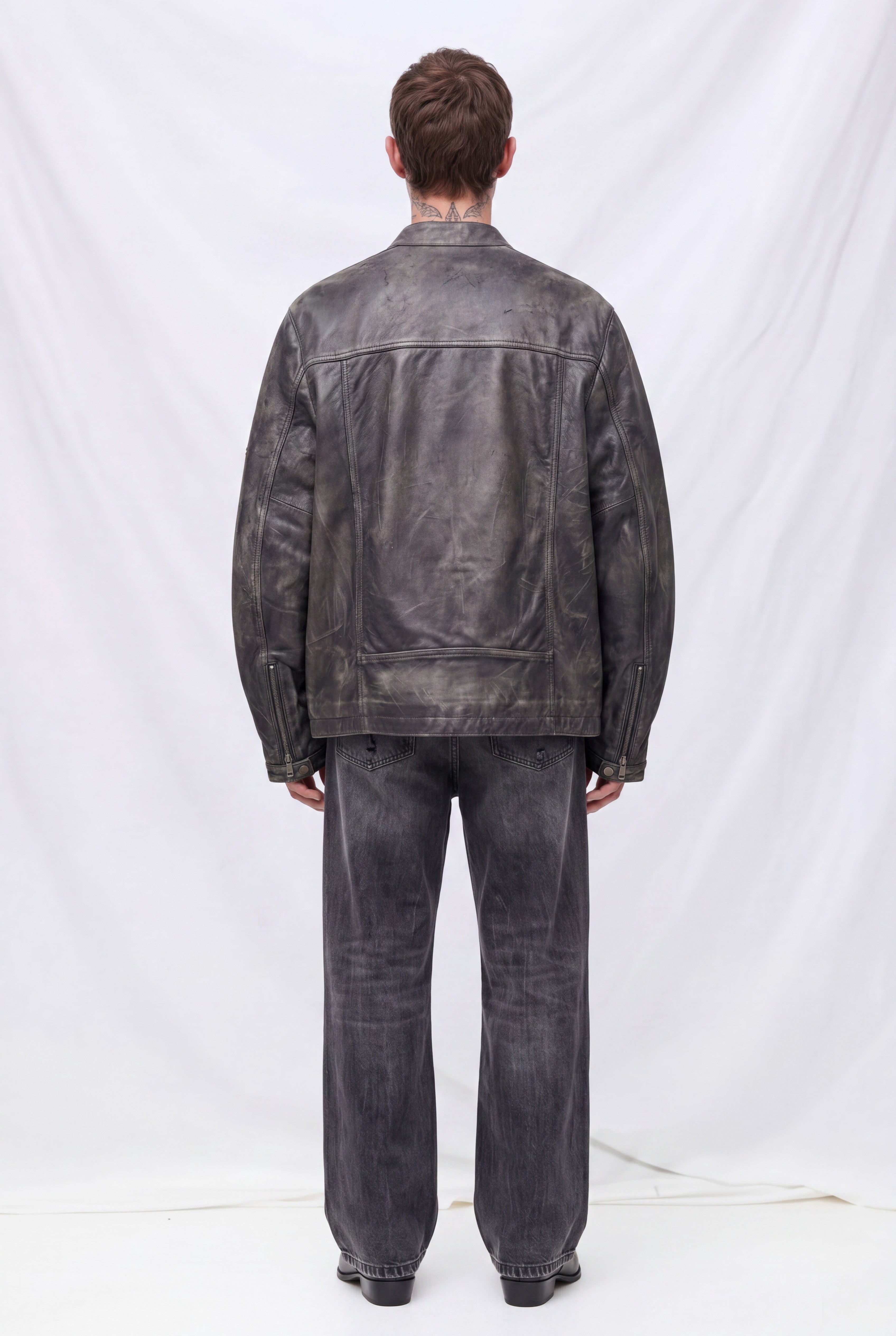 Black Distressed Nappa Leather Hacker Jacket