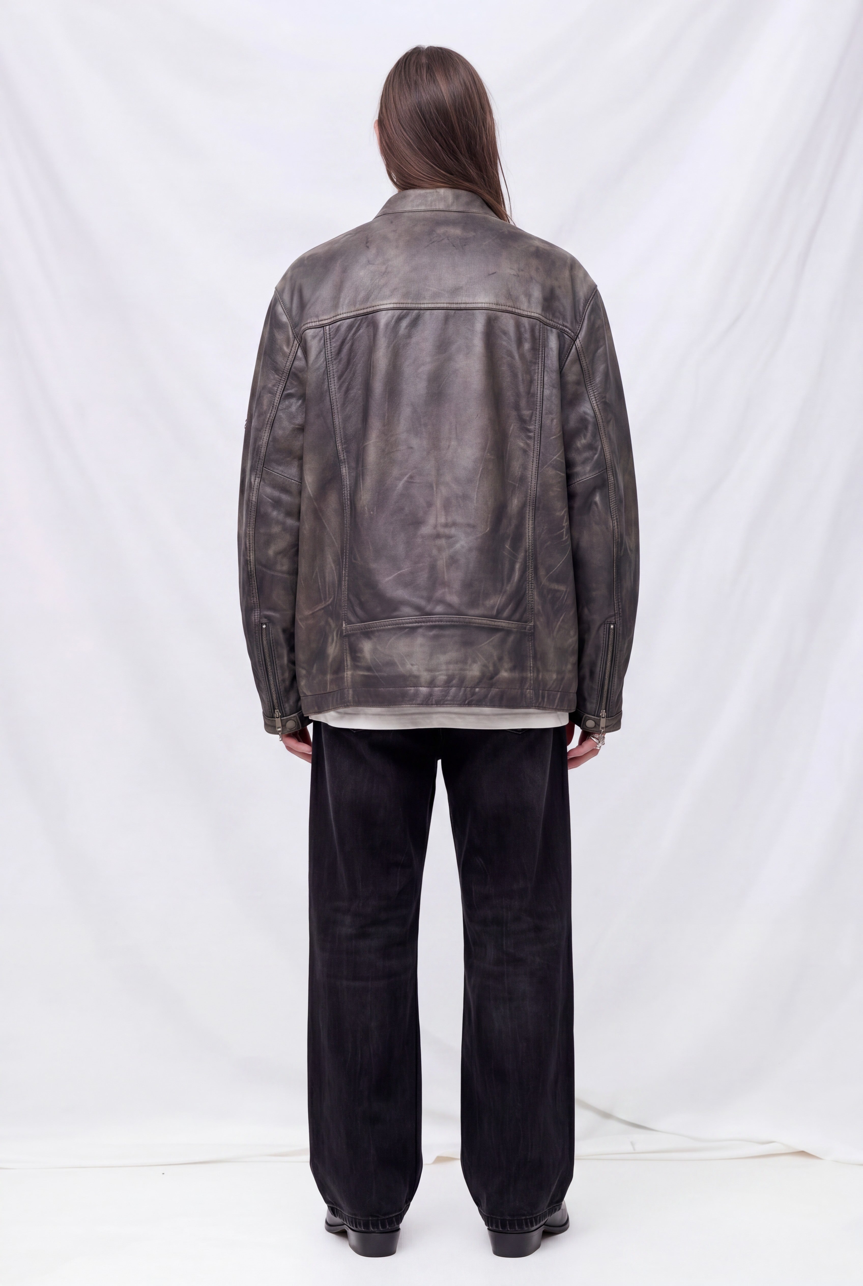 Black Distressed Nappa Leather Hacker Jacket