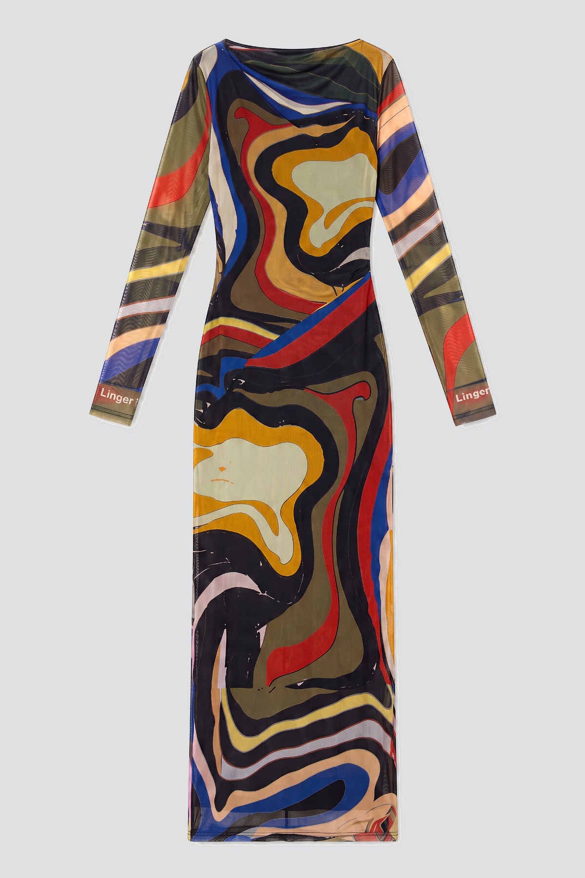 Psychedelic Mesh Long Sleeve Maxi Dress