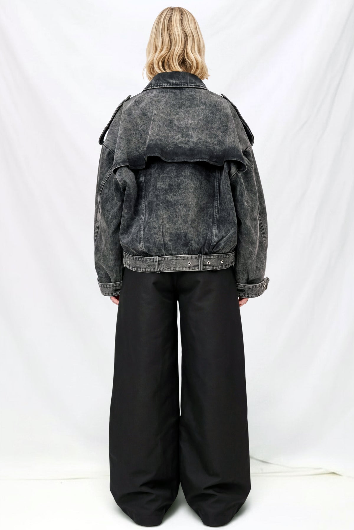 Black Acid Wash Oversized Jacket