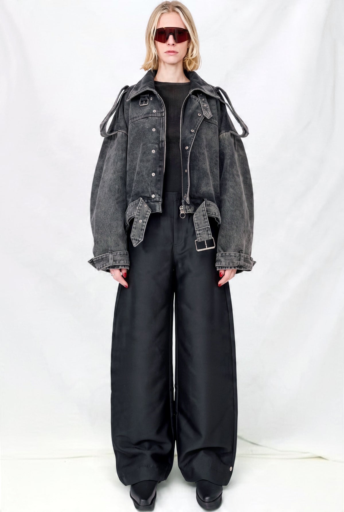 Black Acid Wash Oversized Jacket