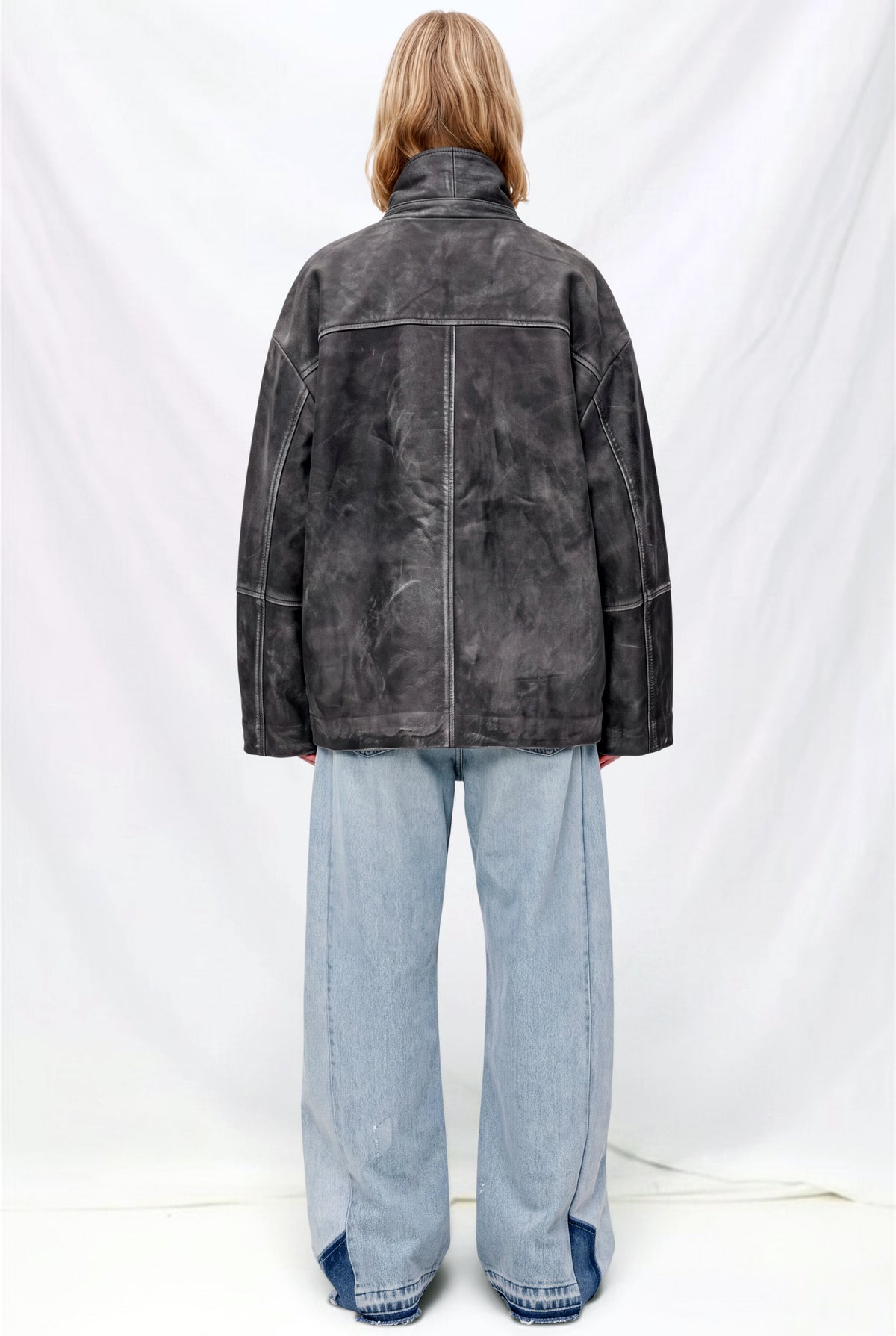 Faded Black Pocket Leather Utility Jacket