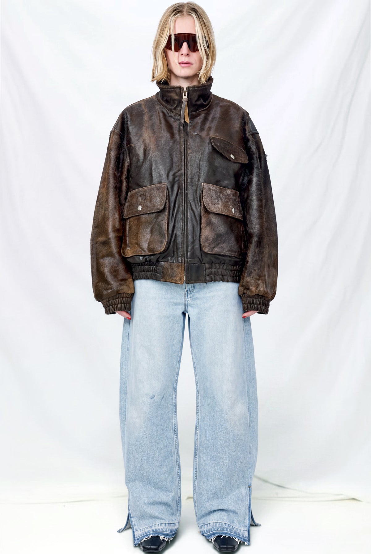 Brown Cowhide Bomber Jacket