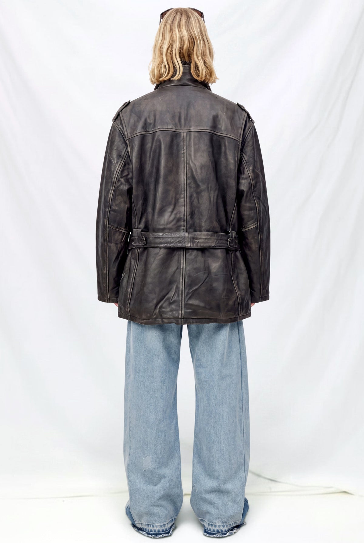 Faded Black Distressed Leather M65 Utility Jacket