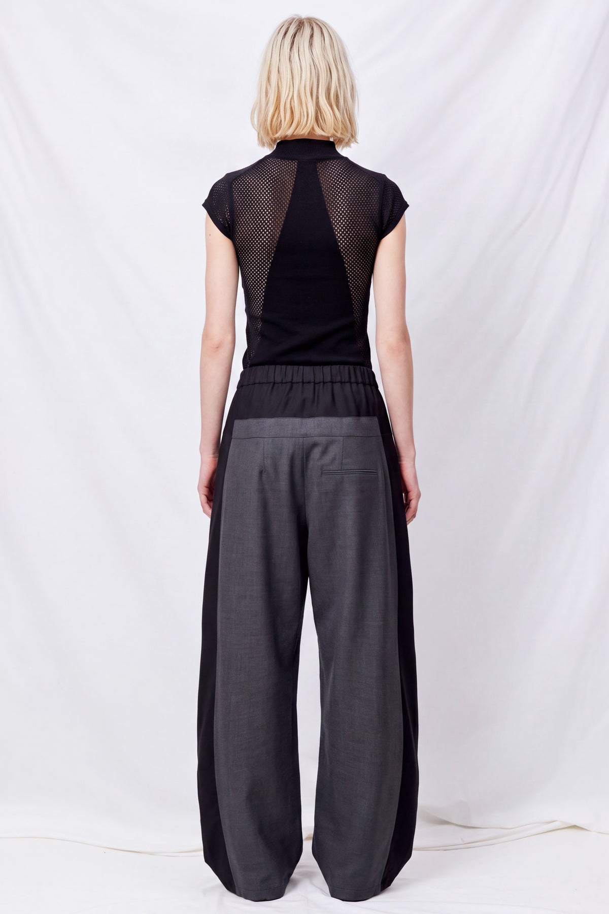 Black Suki Mesh Cap Sleeve Mock Neck