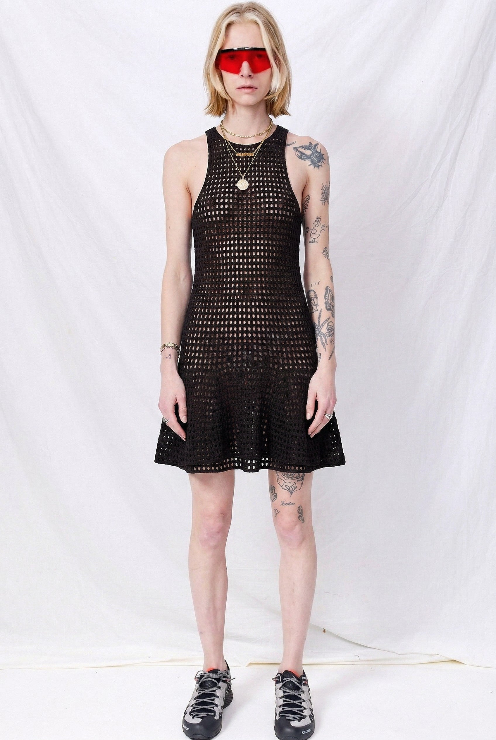 Black Lattice Mini Dress