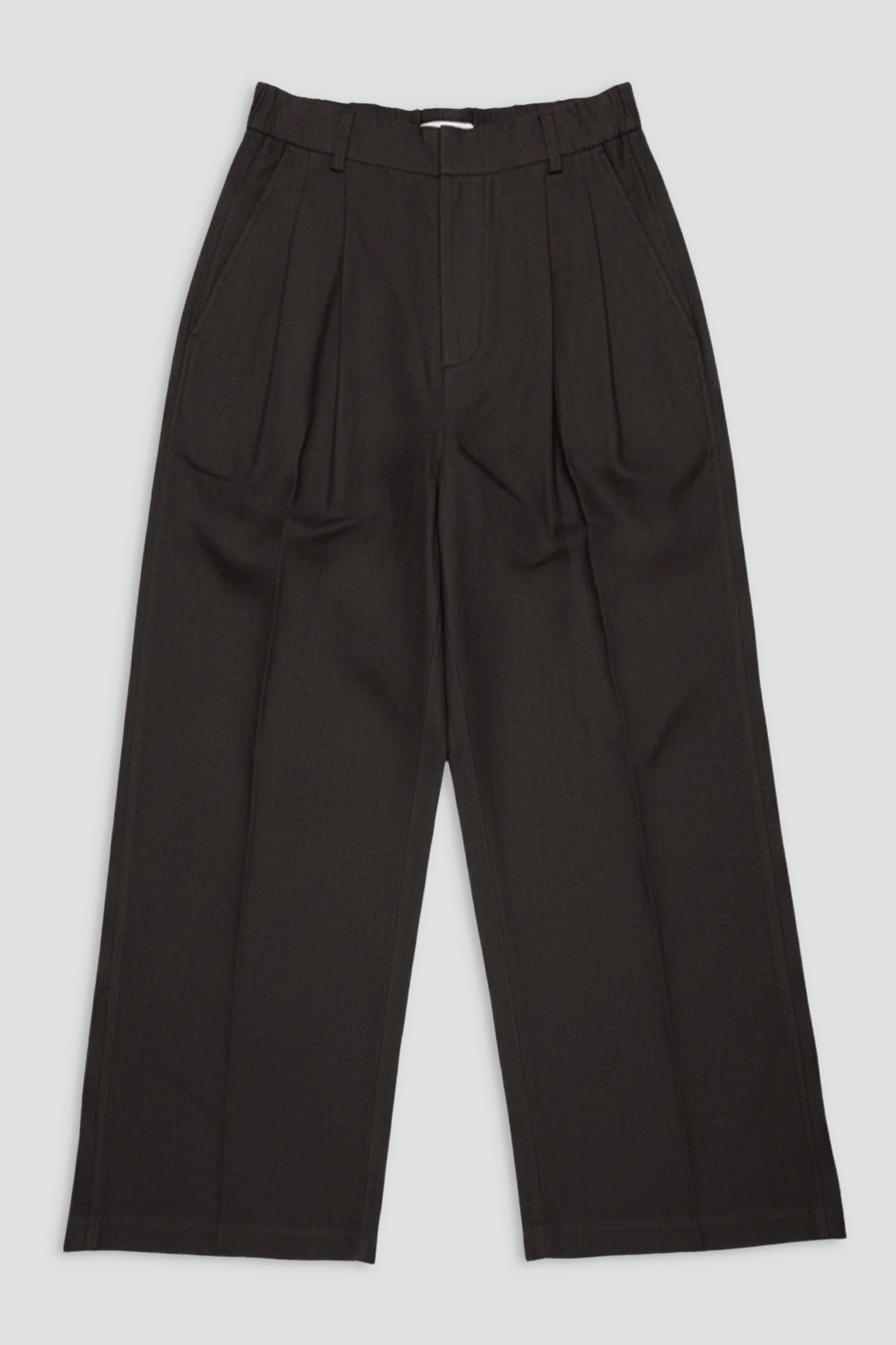 Khaki Grey Linen Two Tuck Wide Grey Pants