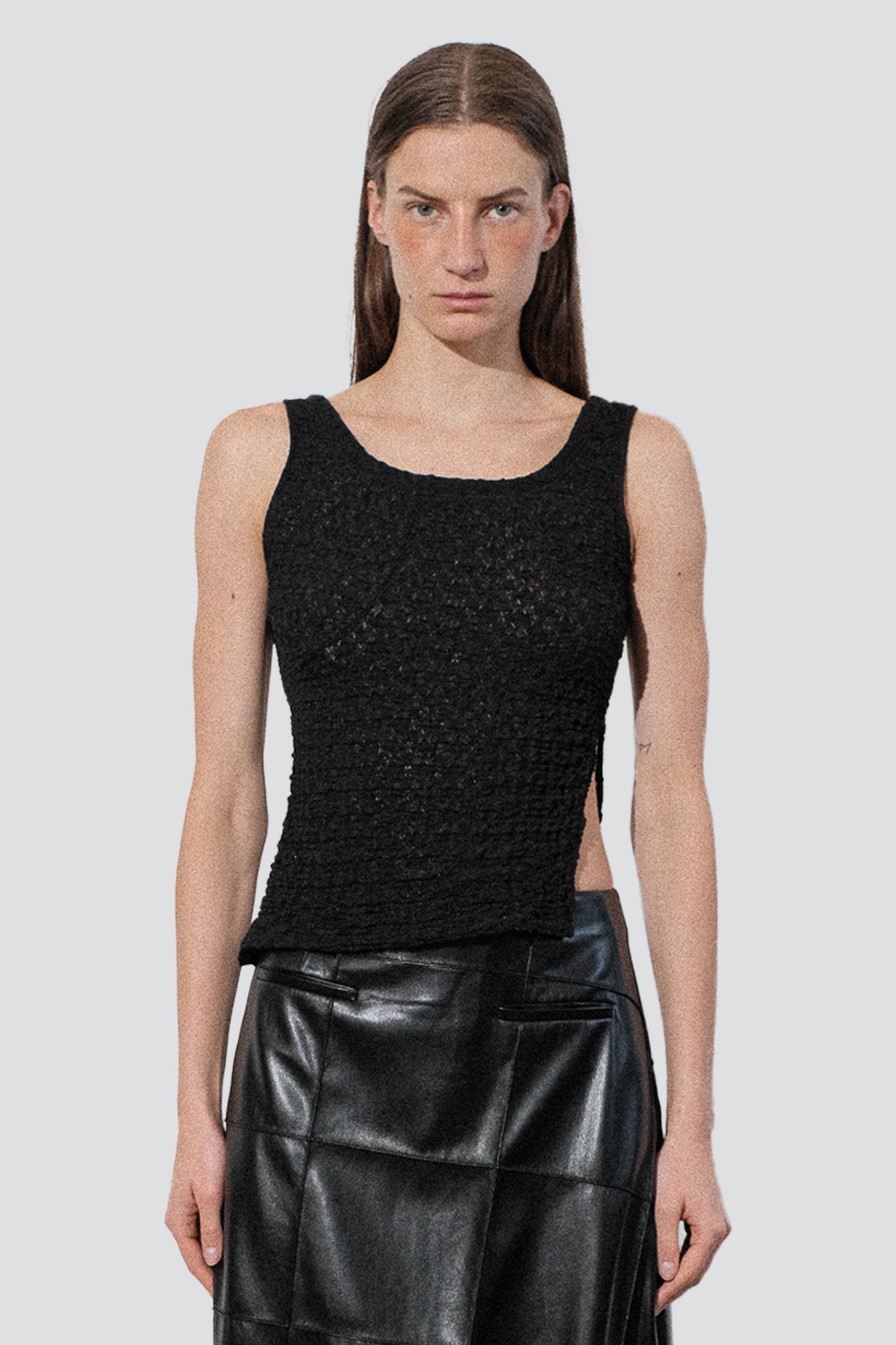 Black Lace Jersey Twist Tank Top