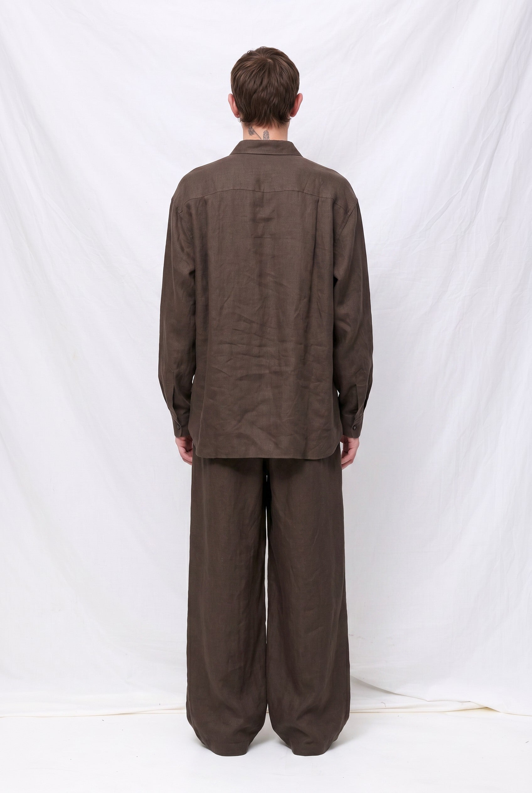 Khaki Grey Linen Oversized Shirt